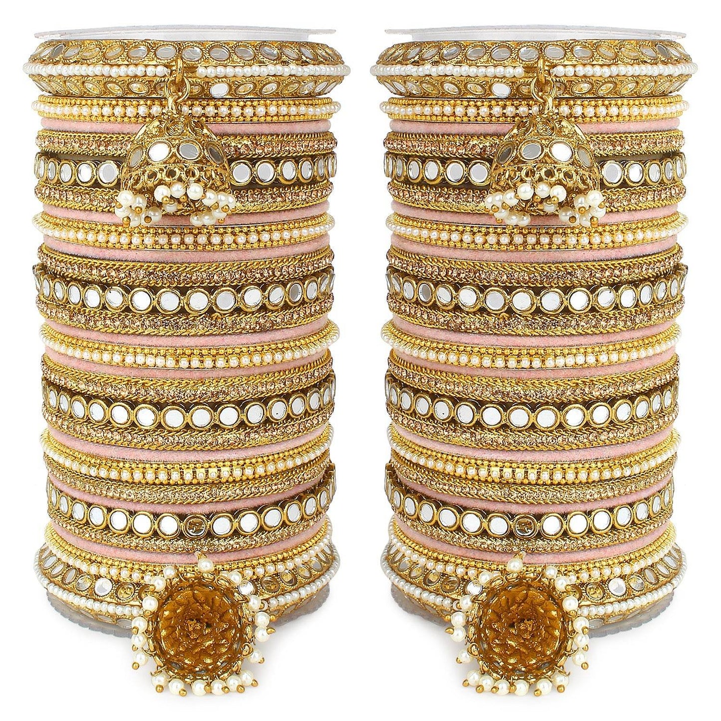 Bridal Mirror Bangle Set with Jhumki by T4 Jewels Pink All Bangle Sets T4 Jewels