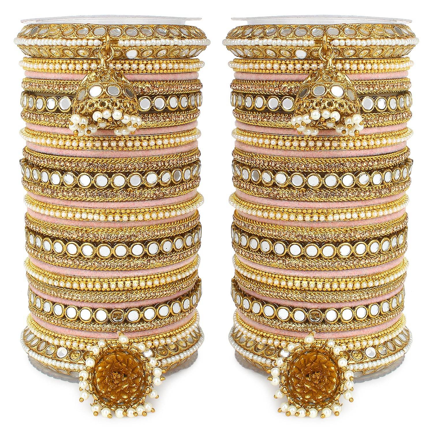 Bridal Mirror Bangle Set with Jhumki by T4 Jewels Pink All Bangle Sets T4 Jewels