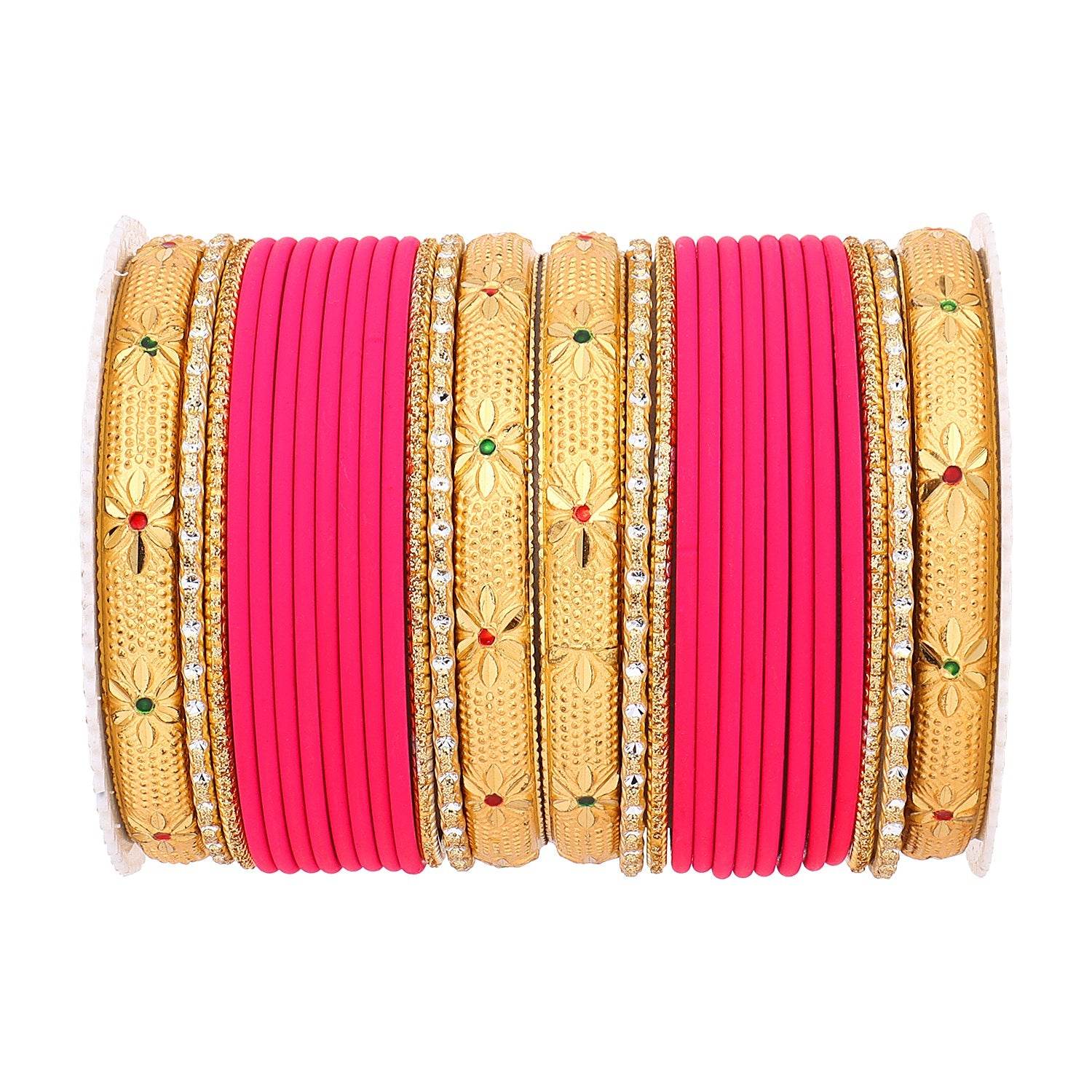Matte Bangle Set with Golden Meenakari Kada by T4 Jewels Rani All Bangle Sets T4 Jewels