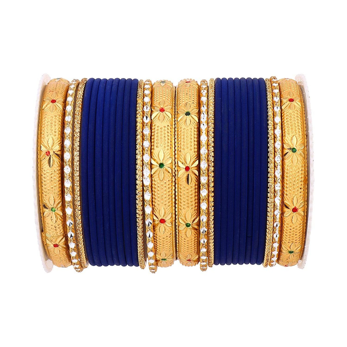 Matte Bangle Set with Golden Meenakari Kada by T4 Jewels Royal Blue All Bangle Sets T4 Jewels