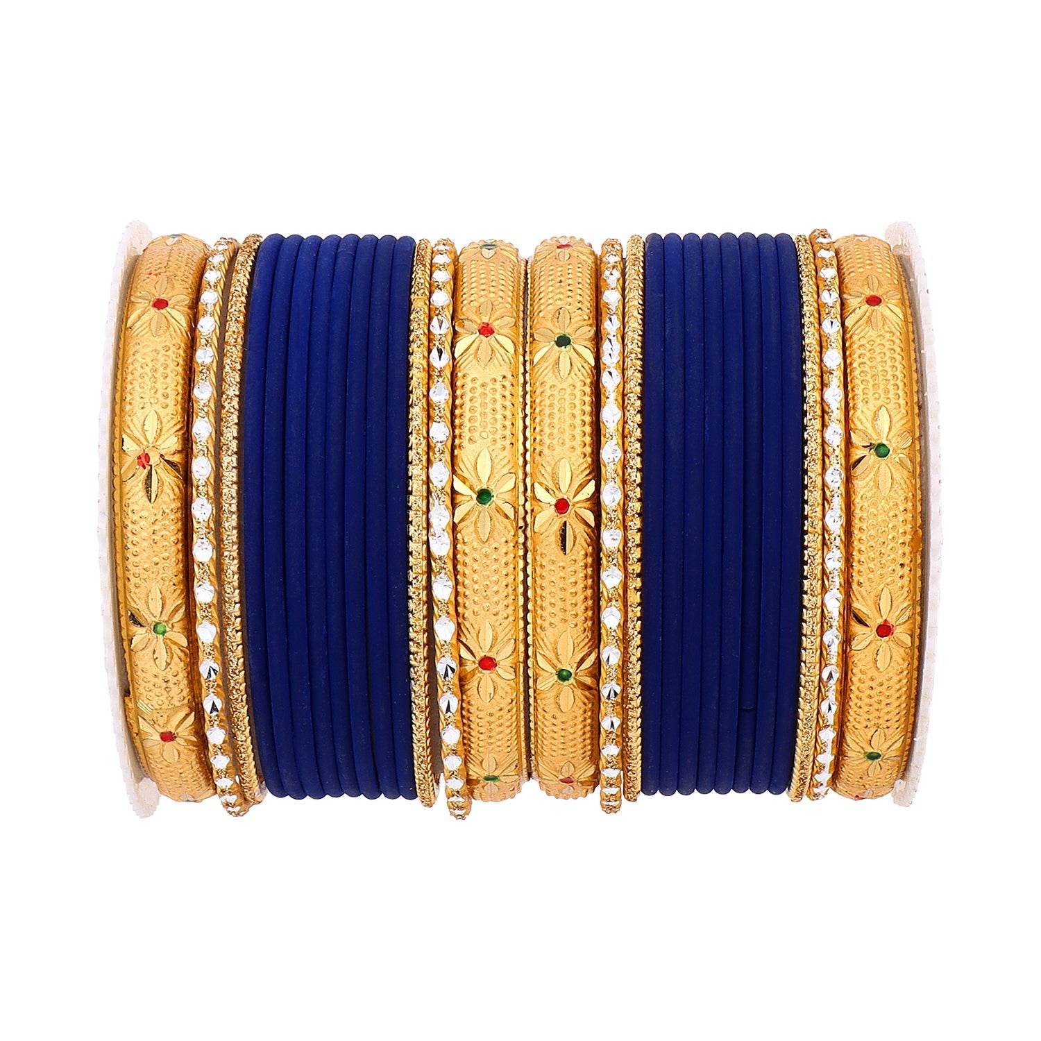 Matte Bangle Set with Golden Meenakari Kada by T4 Jewels Royal Blue All Bangle Sets T4 Jewels