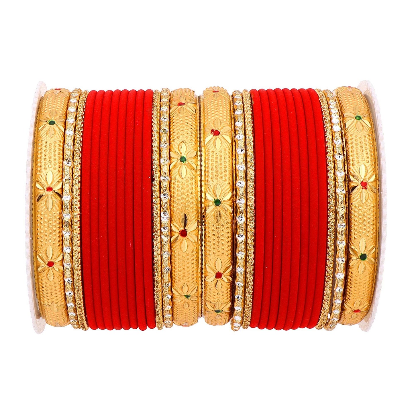 Matte Bangle Set with Golden Meenakari Kada by T4 Jewels Red All Bangle Sets T4 Jewels