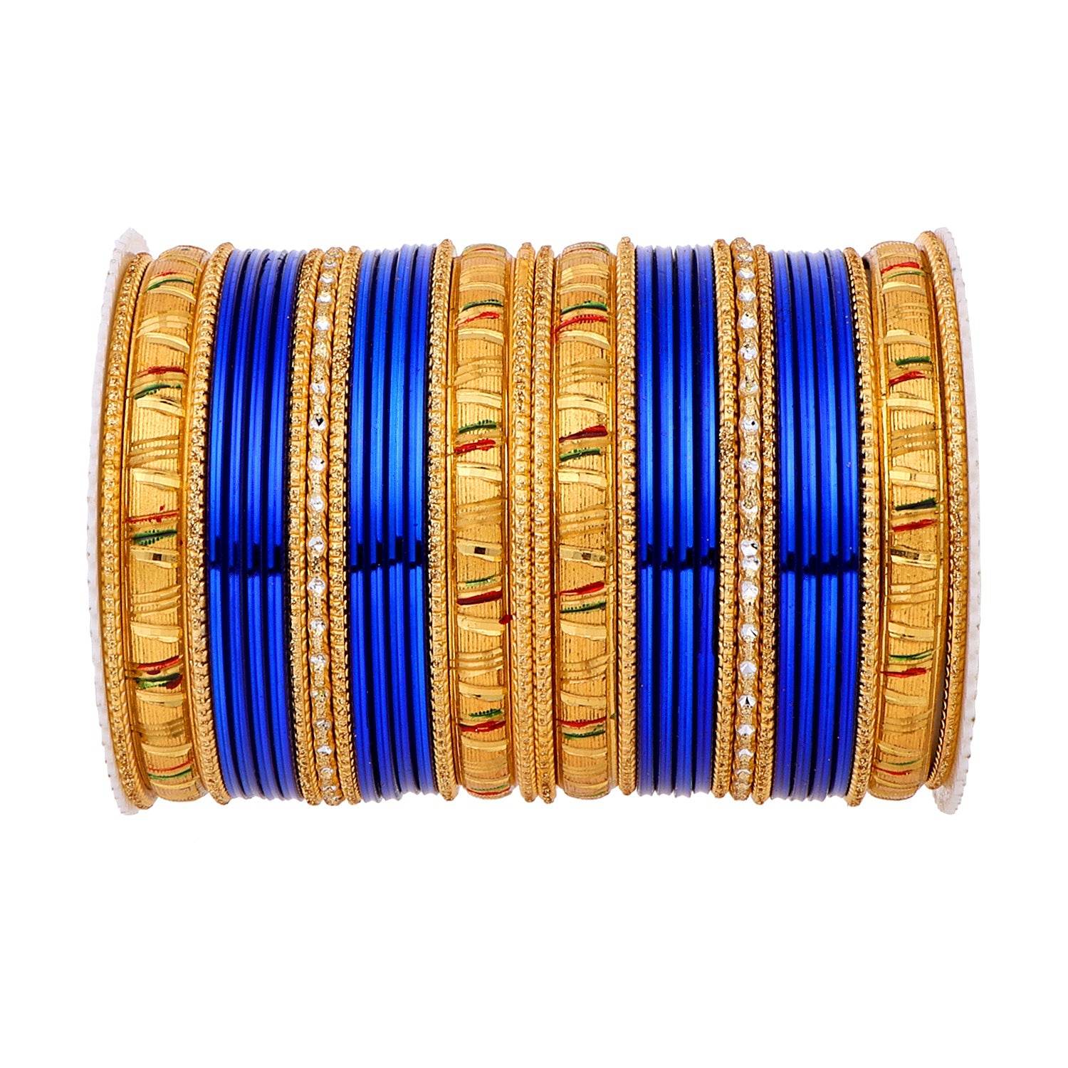 Shining Bangle Set with Golden Meenakari Kada by T4 Jewels Royal blue All Bangle Sets T4 Jewels