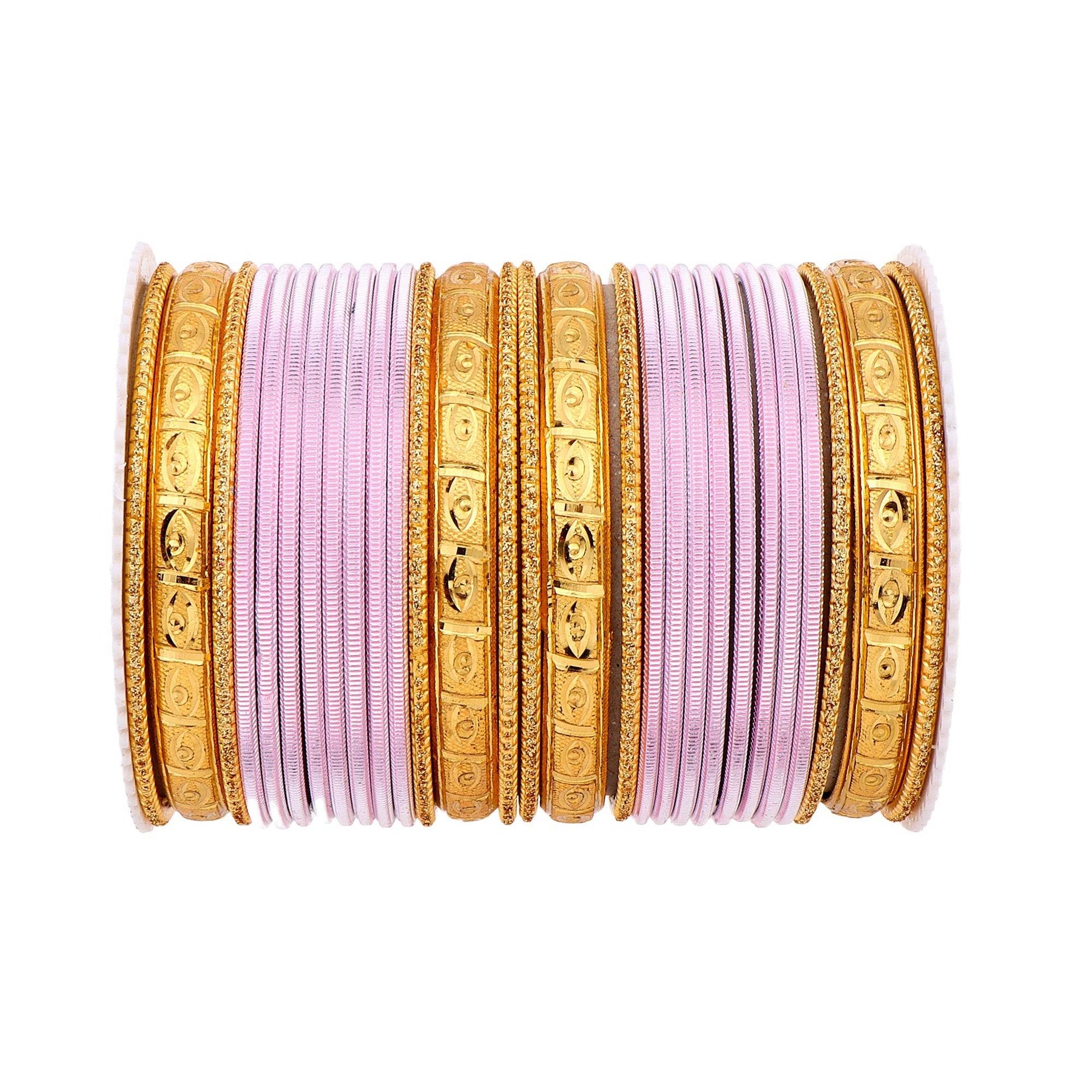 Bangle Set with Golden Etching Kada by T4 Jewels Baby pink All Bangle Sets T4 Jewels