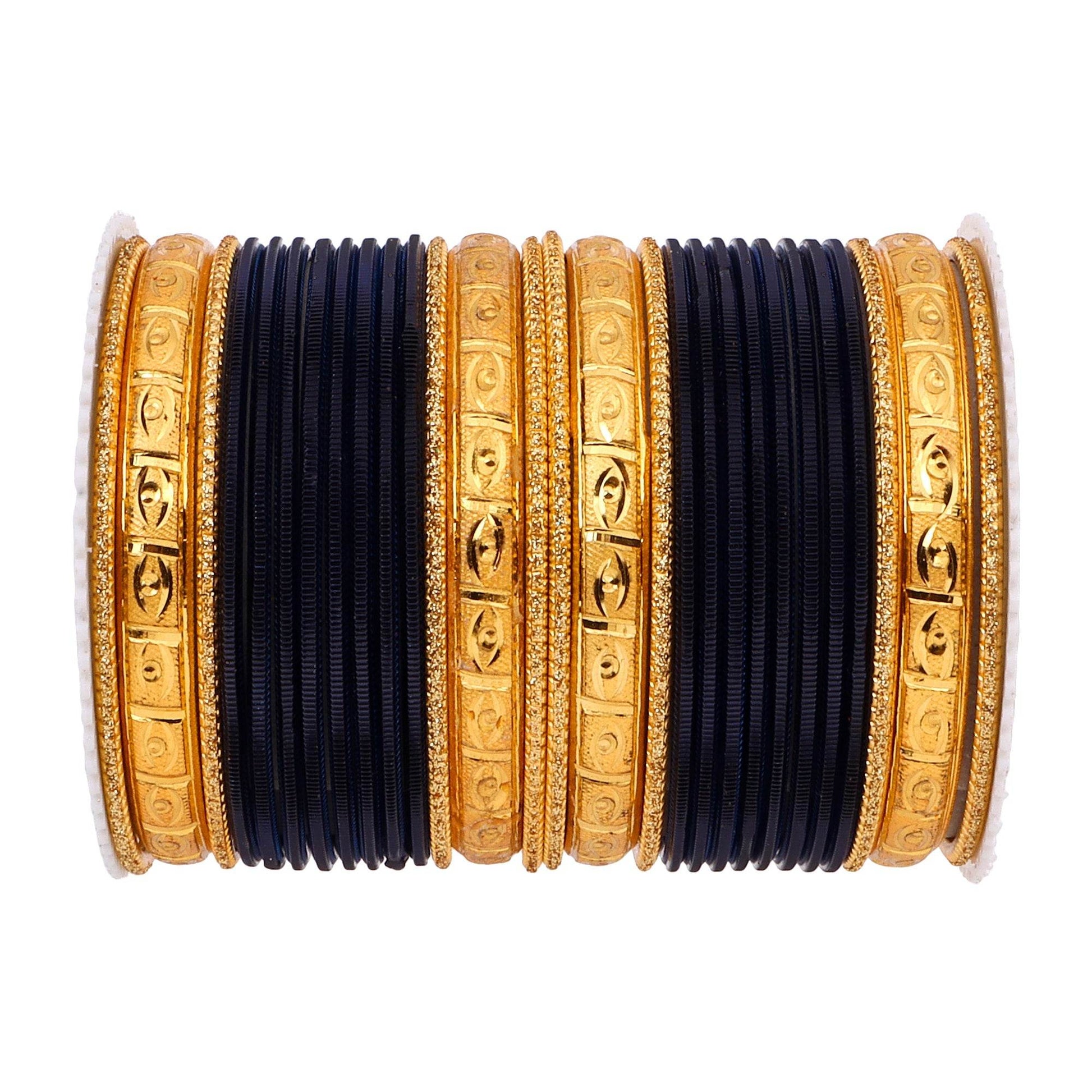 Bangle Set with Golden Etching Kada by T4 Jewels Black All Bangle Sets T4 Jewels