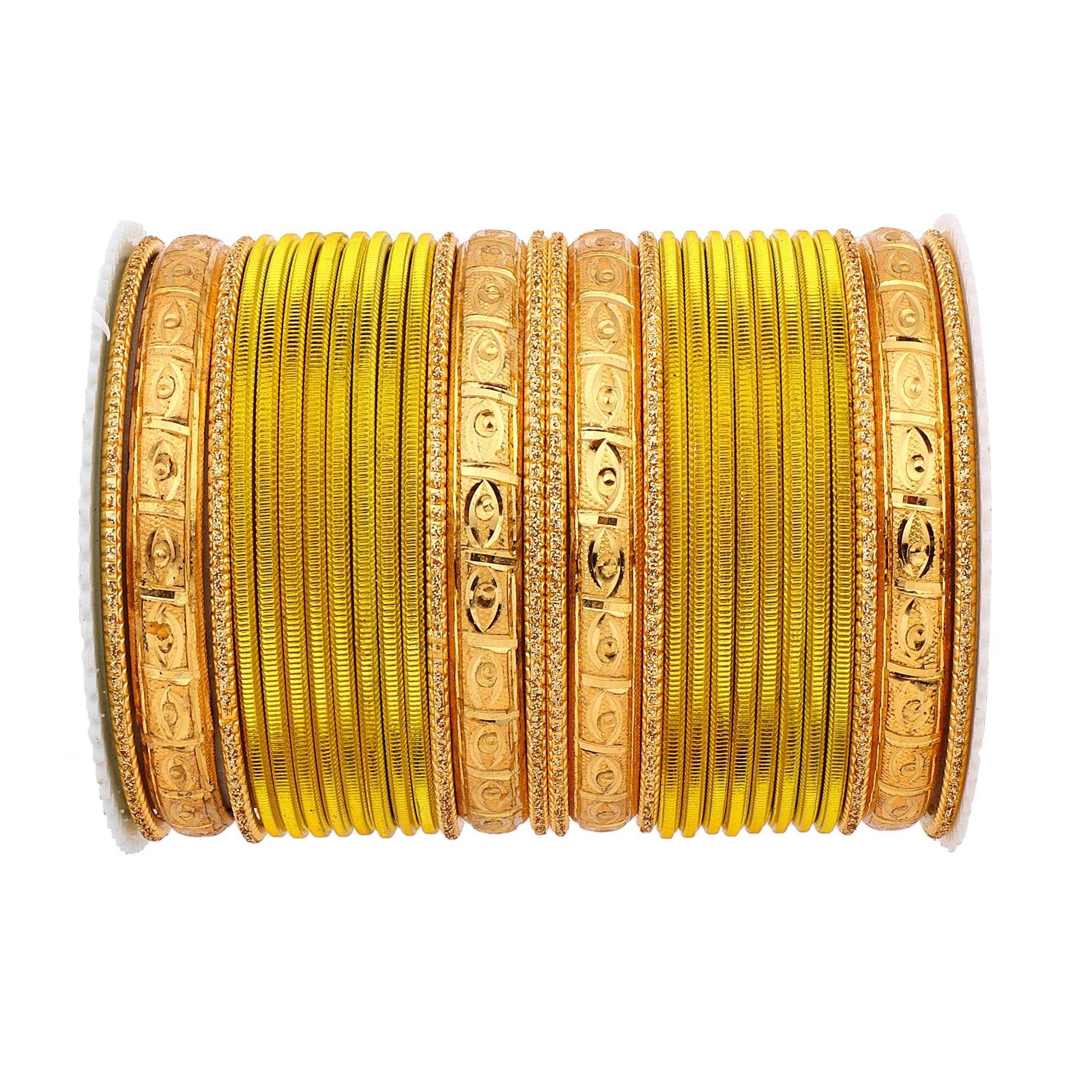 Bangle Set with Golden Etching Kada by T4 Jewels Yellow All Bangle Sets T4 Jewels