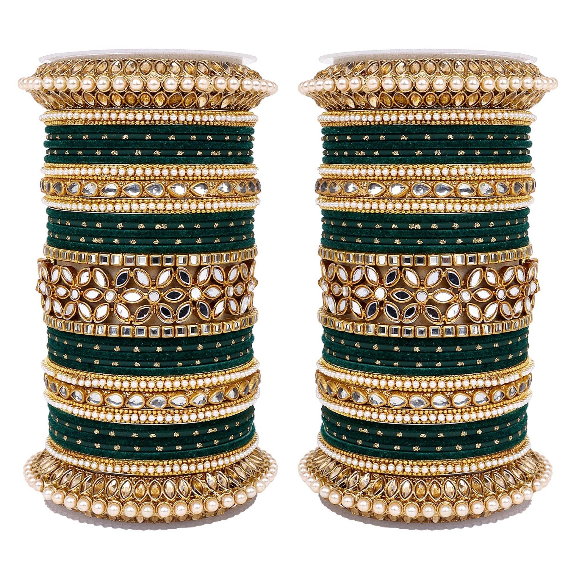 Bridal Bangle Set with Flower Mirror Kada and Pacheli by T4 Jewels Kai All Bangle Sets T4 Jewels