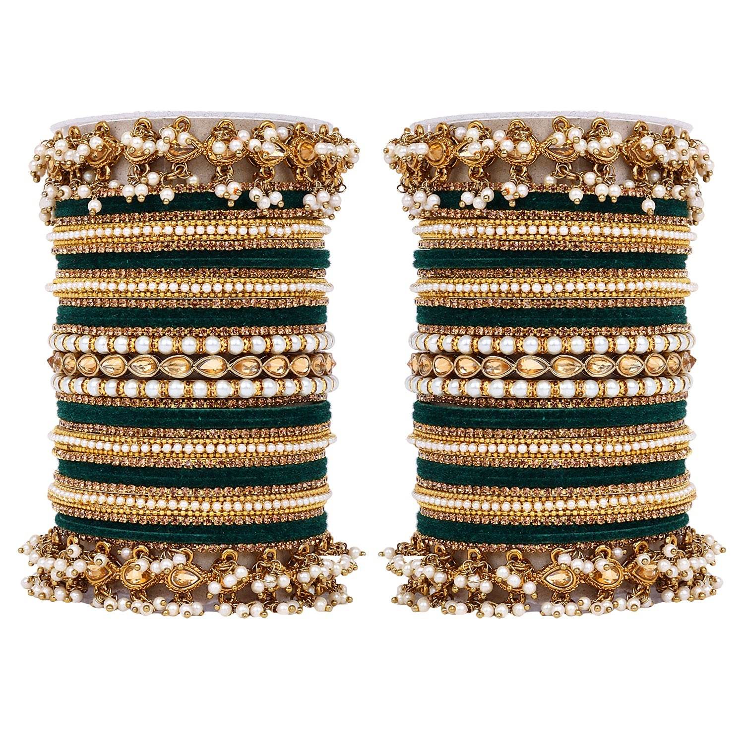 Bridal Bangle set with Pearl and Kundan and Velvet Bangles Kai T4 Jewels T4 Jewels