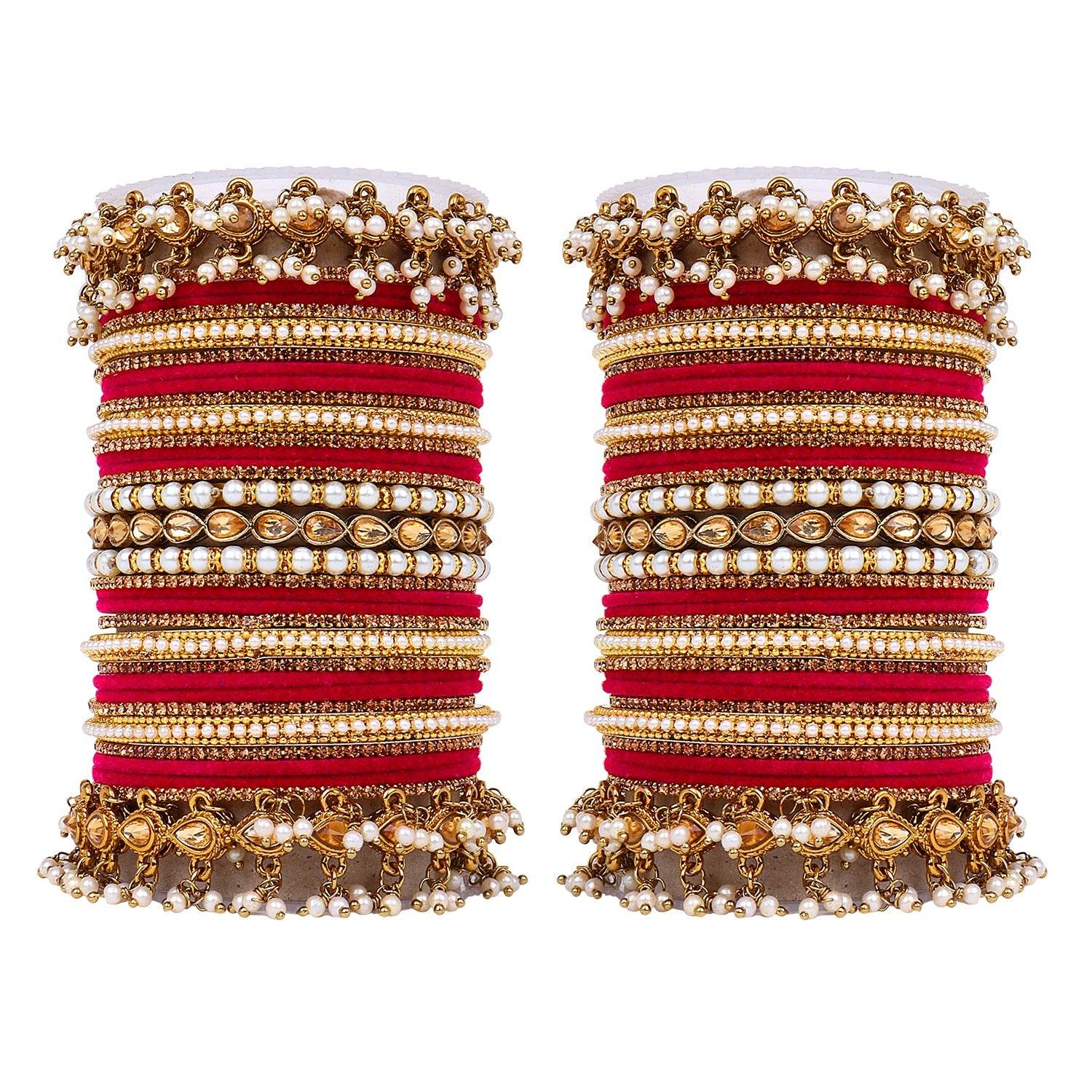 Bridal Bangle set with Pearl and Kundan and Velvet Bangles Rani T4 Jewels T4 Jewels