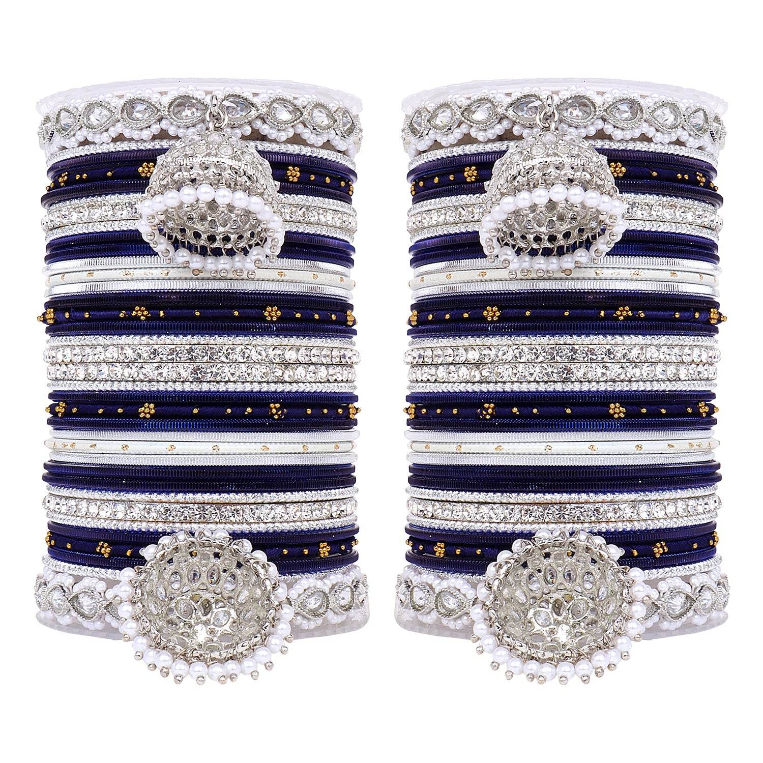 Pastel Coloured Bridal Bangle set with Silver kundan Jhumki Blue All Bangle Sets T4 Jewels