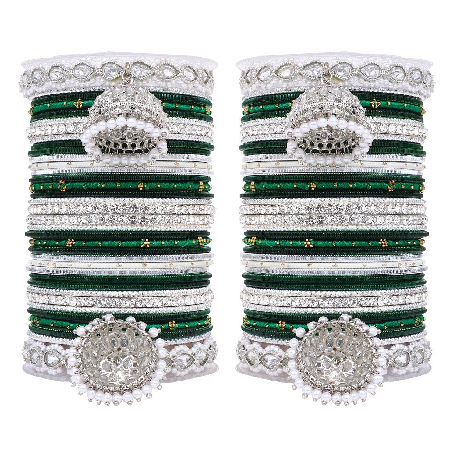 Pastel Coloured Bridal Bangle set with Silver kundan Jhumki Kai All Bangle Sets T4 Jewels