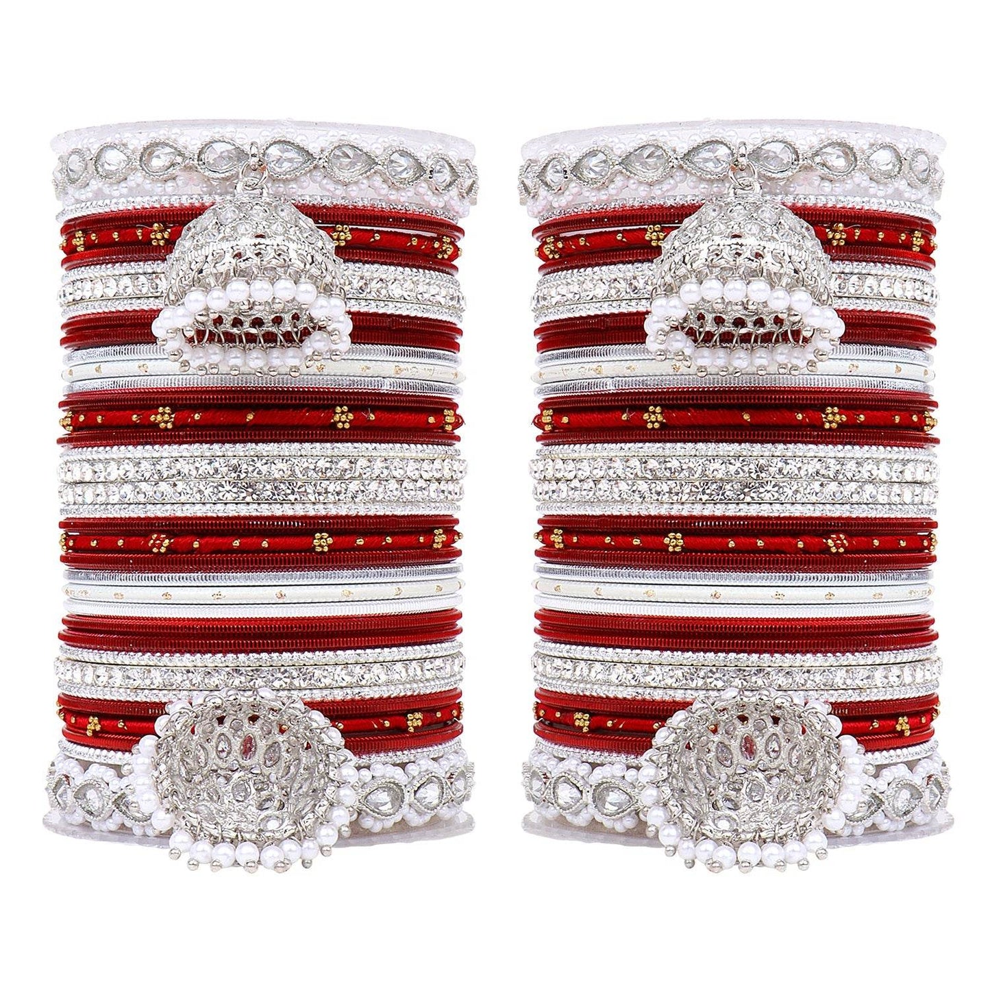 Pastel Coloured Bridal Bangle set with Silver kundan Jhumki Maroon All Bangle Sets T4 Jewels