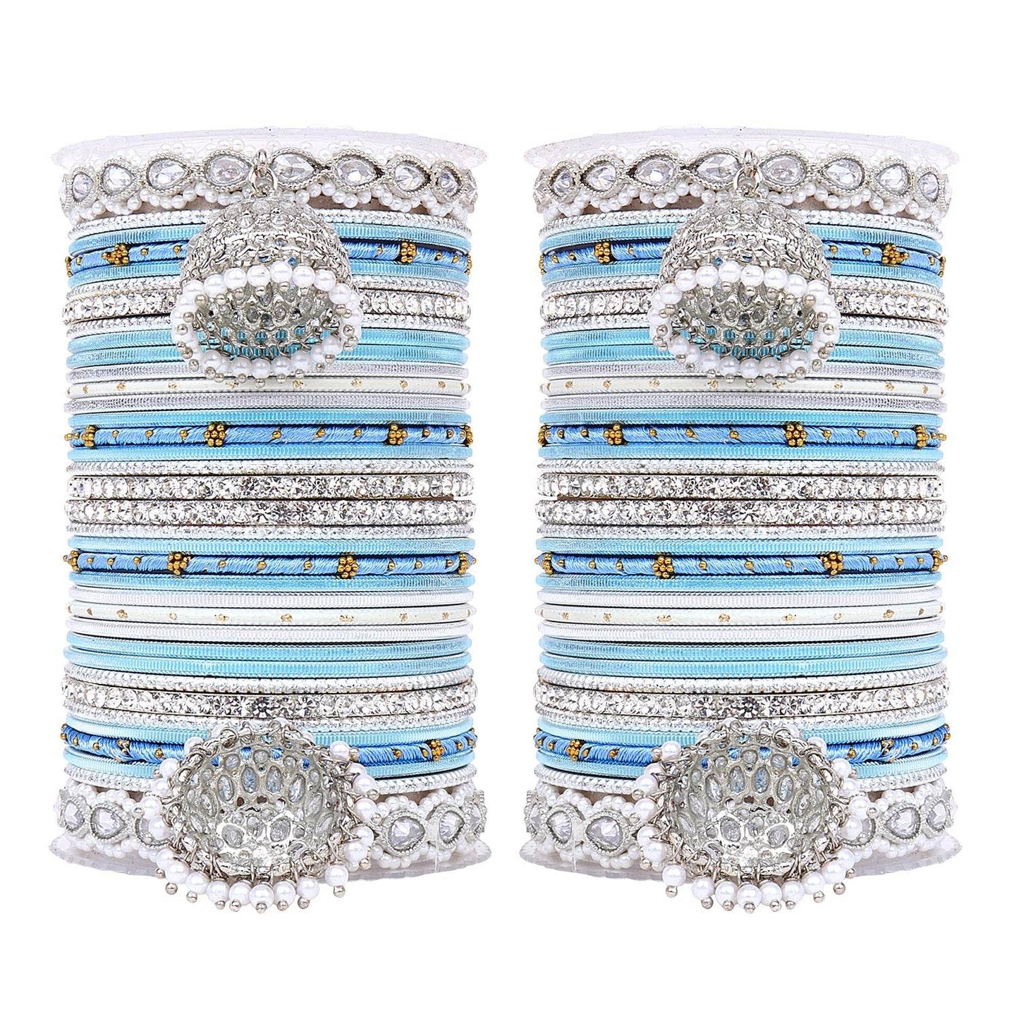 Pastel Coloured Bridal Bangle set with Silver kundan Jhumki Surf All Bangle Sets T4 Jewels