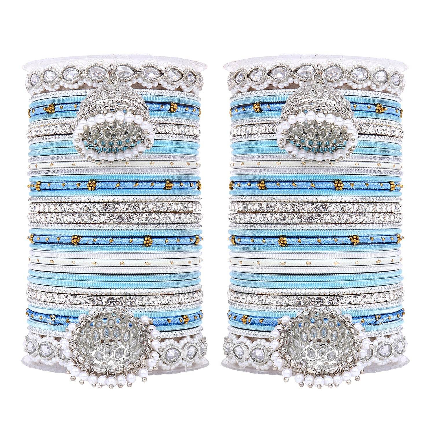 Pastel Coloured Bridal Bangle set with Silver kundan Jhumki Surf All Bangle Sets T4 Jewels