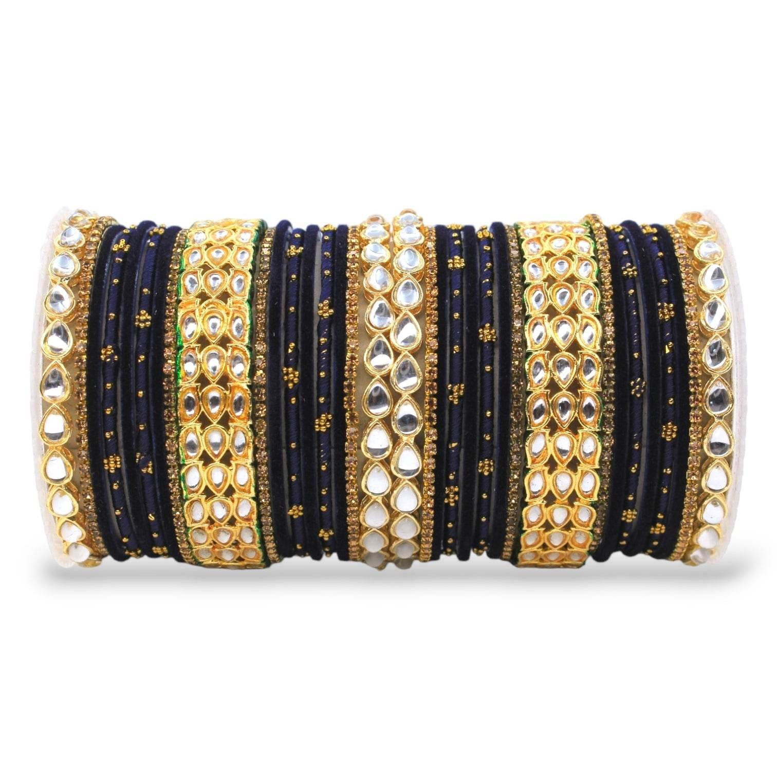 Rich Texture bangle set with Silk thread Bangles and Kundan Kada by T4 Jewels Black All Bangle Sets T4 Jewels