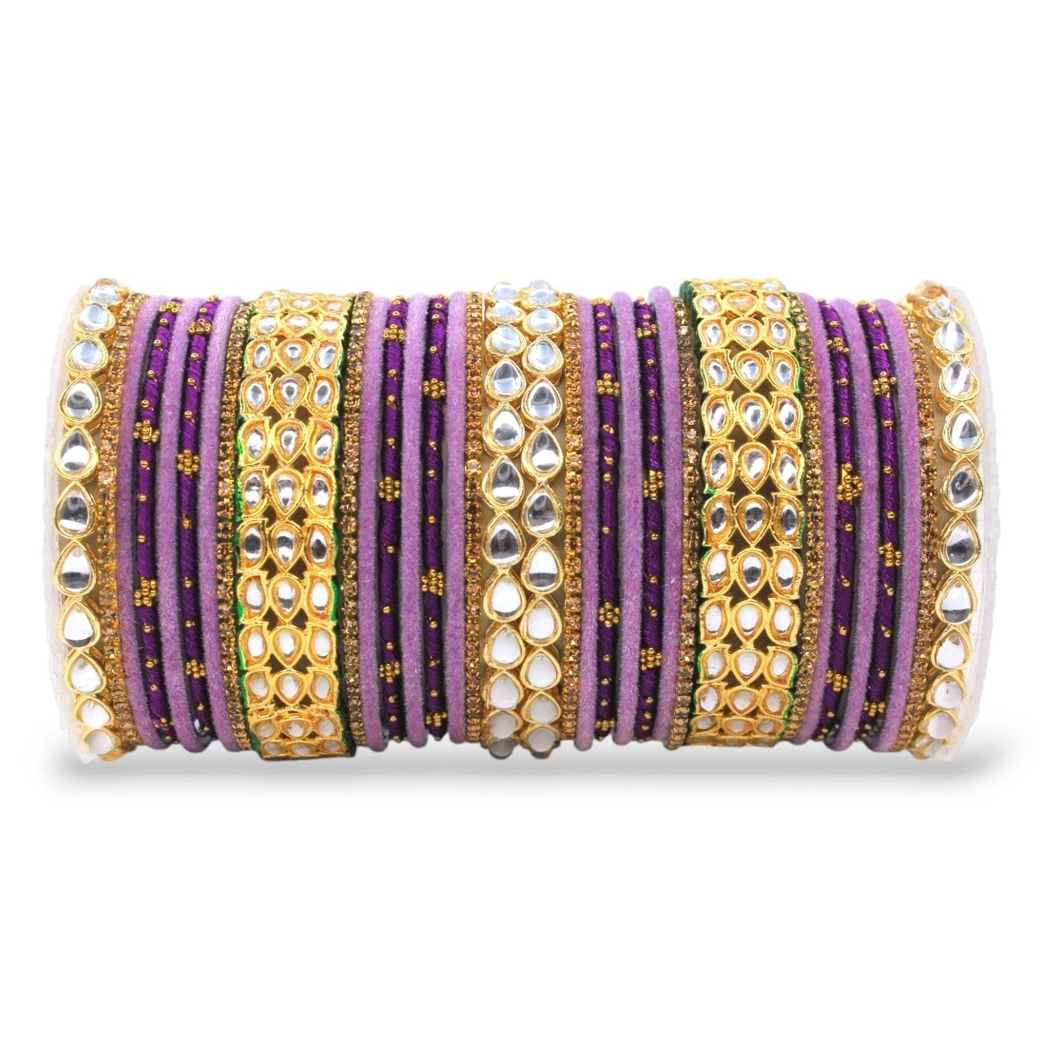 Rich Texture bangle set with Silk thread Bangles and Kundan Kada by T4 Jewels Lavender All Bangle Sets T4 Jewels
