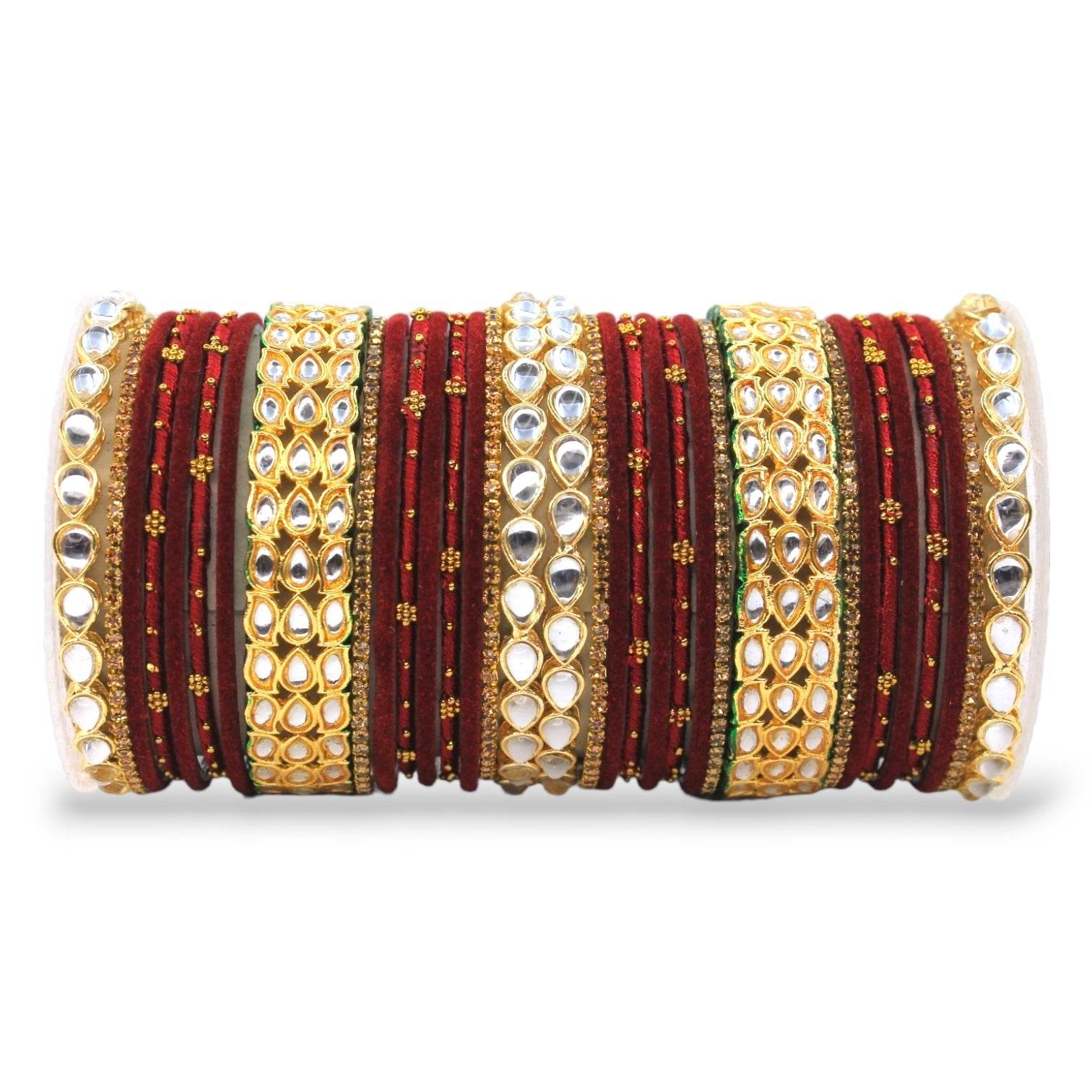 Rich Texture bangle set with Silk thread Bangles and Kundan Kada by T4 Jewels Maroon All Bangle Sets T4 Jewels