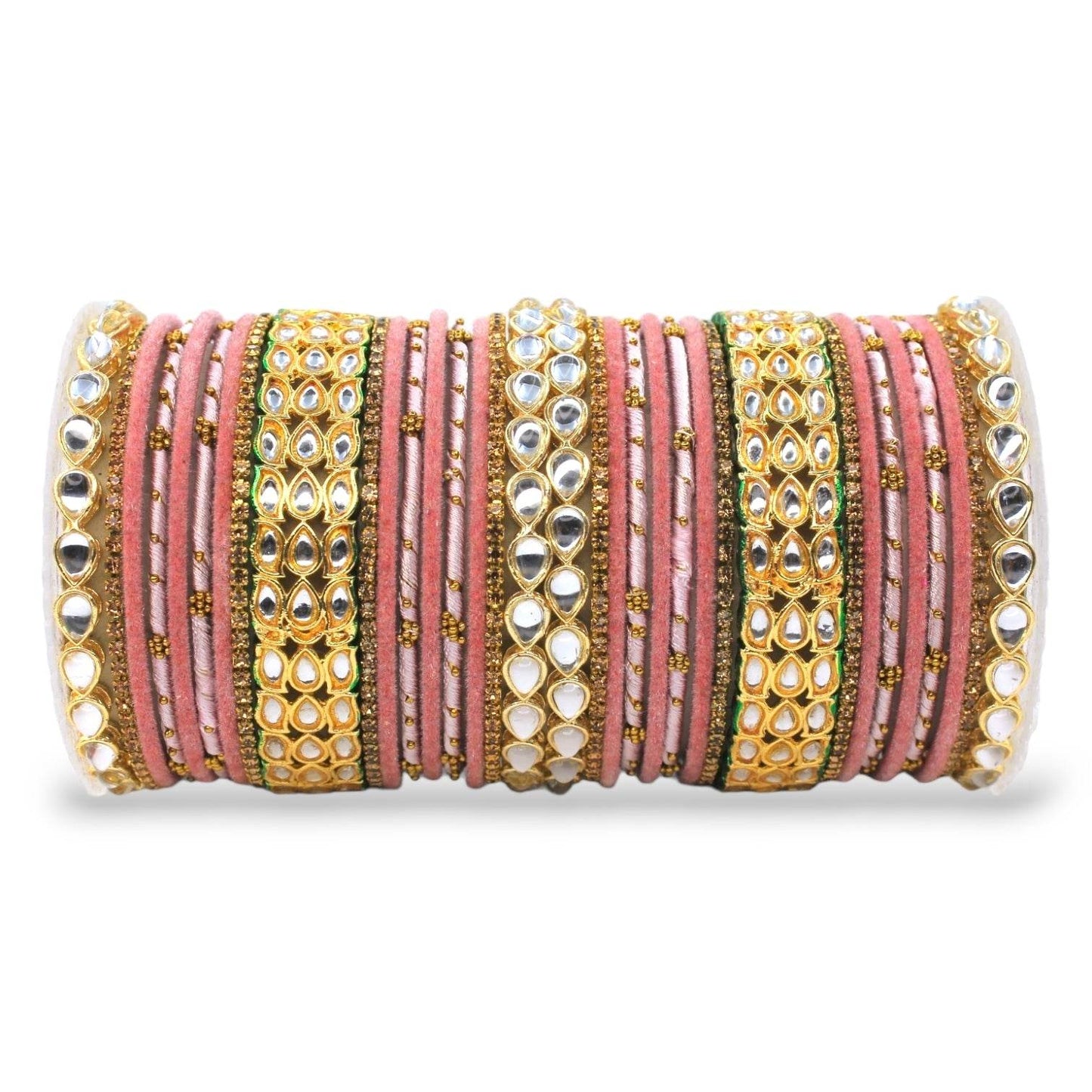 Rich Texture bangle set with Silk thread Bangles and Kundan Kada by T4 Jewels Pink All Bangle Sets T4 Jewels