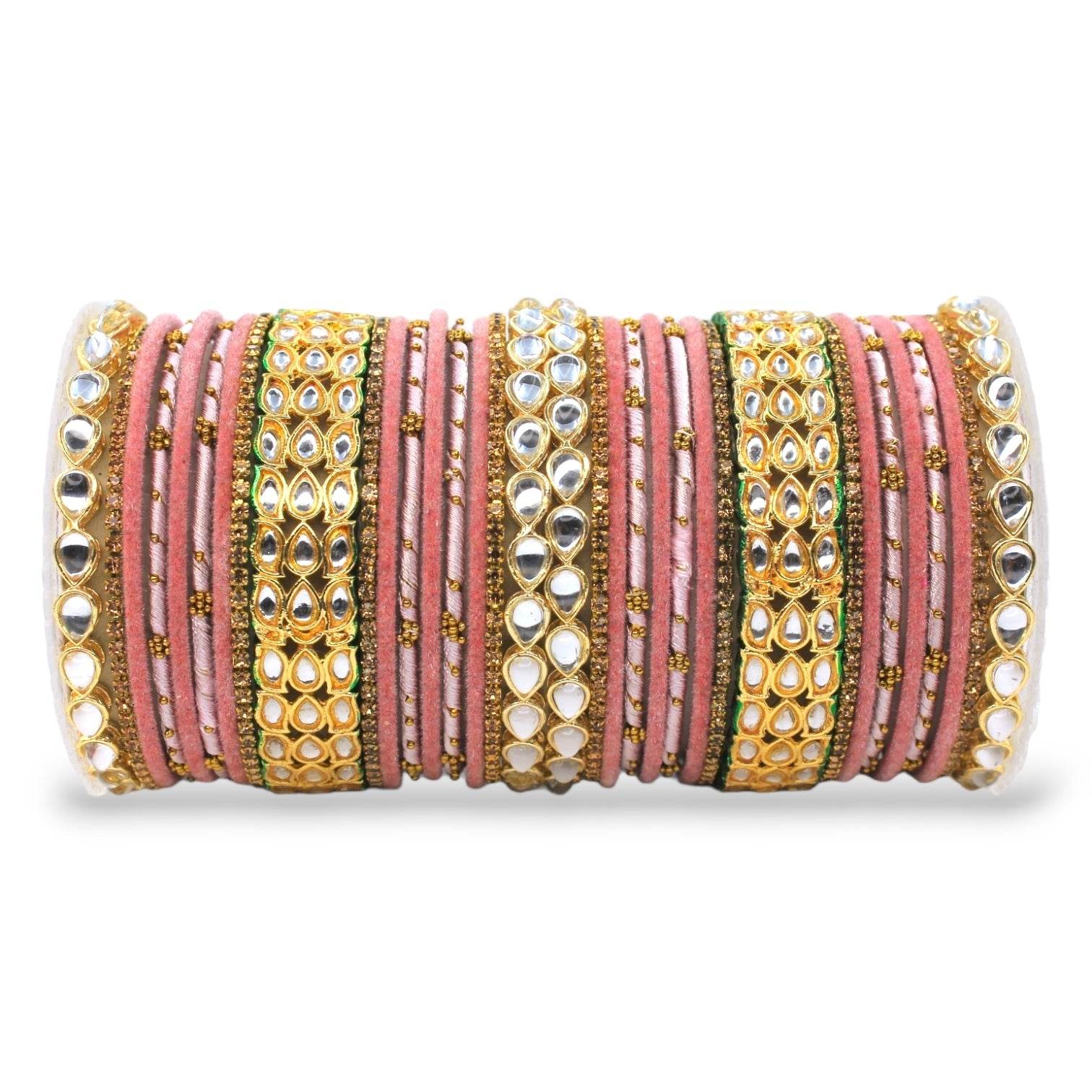 Rich Texture bangle set with Silk thread Bangles and Kundan Kada by T4 Jewels Pink All Bangle Sets T4 Jewels
