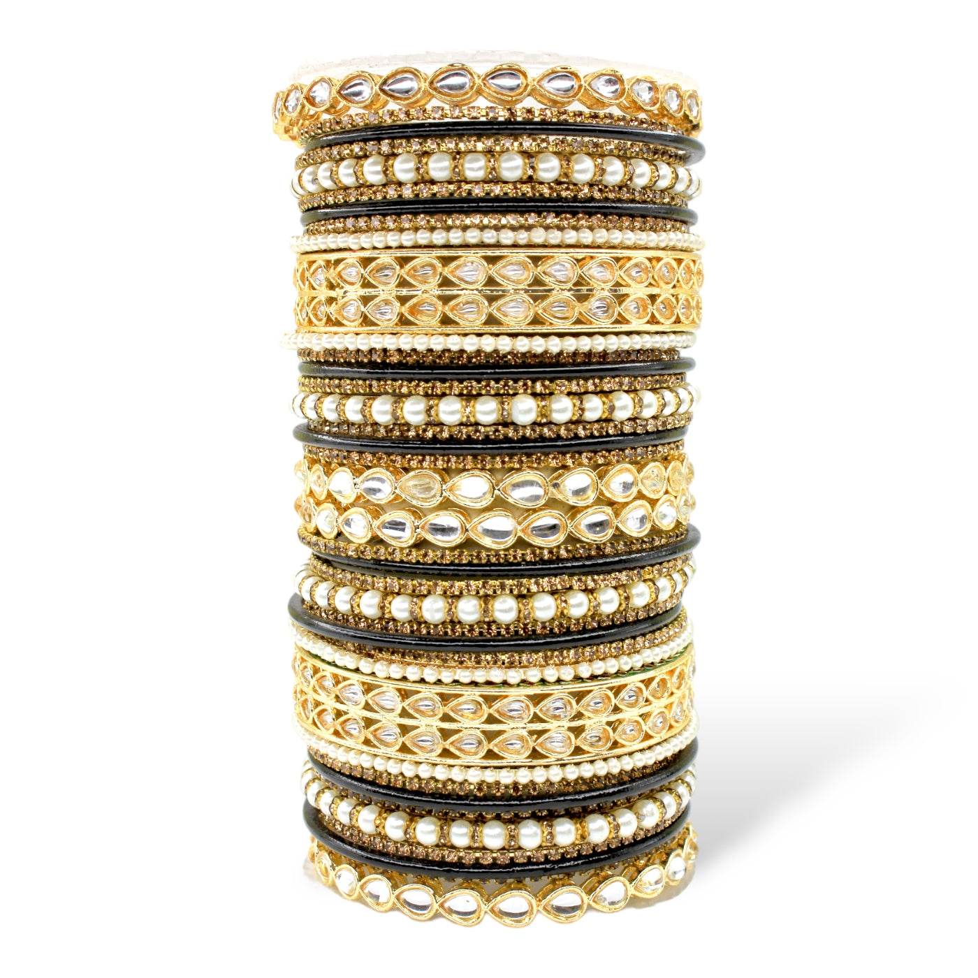 Matte Texture bangle set with Kundan Kada by T4 Jewels Black All Bangle Sets T4 Jewels