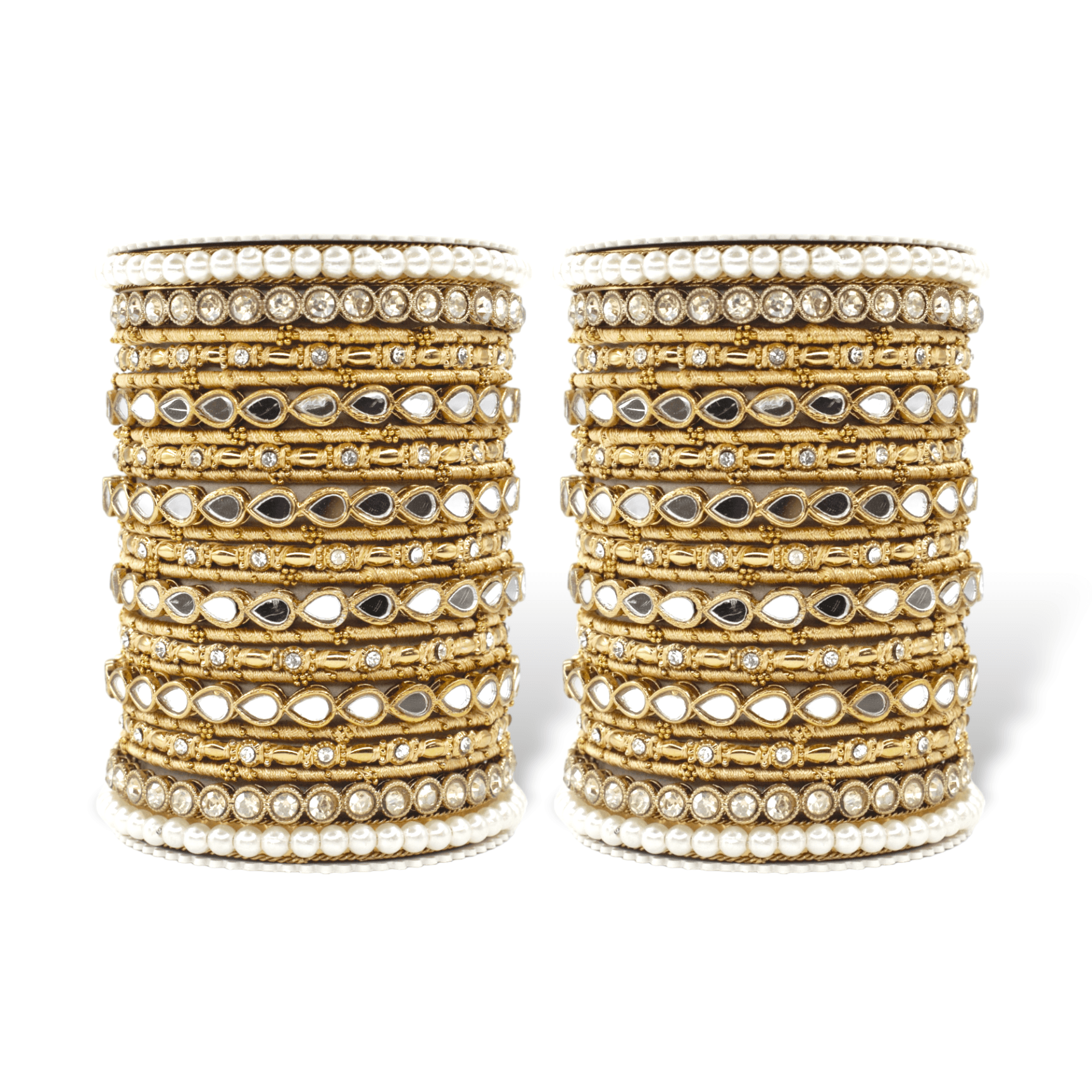 Bangle Set with Drop Mirror Kada and Pearl by T4 Jewels Golden All Bangle Sets T4 Jewels