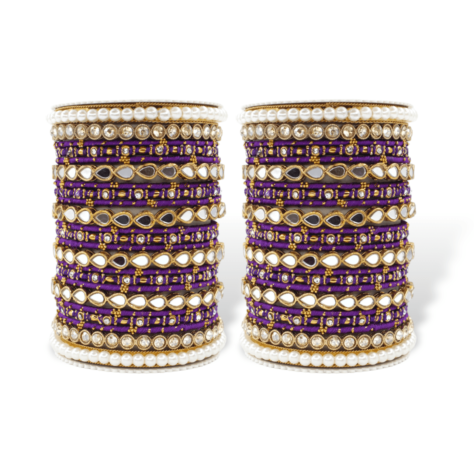 Bangle Set with Drop Mirror Kada and Pearl by T4 Jewels Phalsa All Bangle Sets T4 Jewels