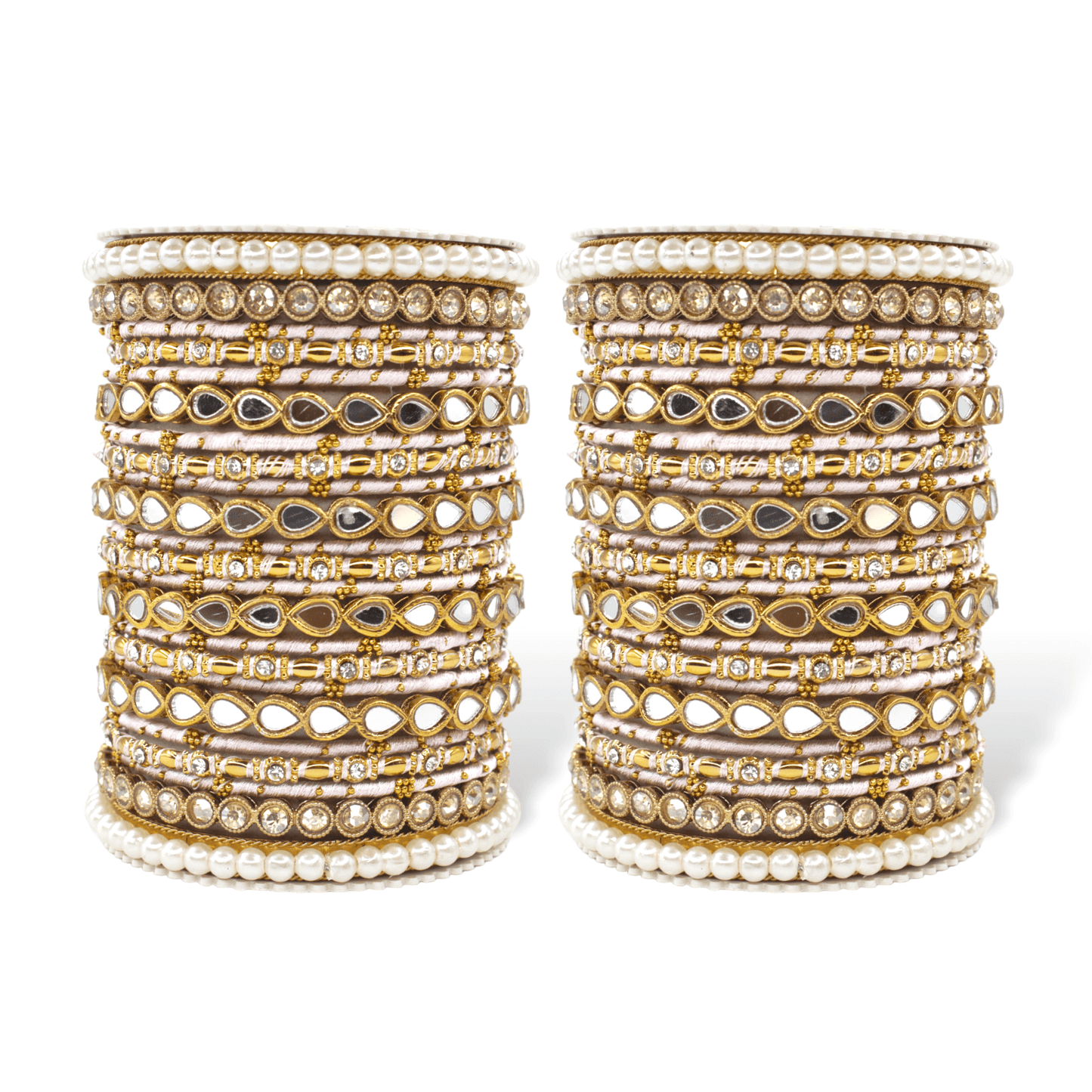 Bangle Set with Drop Mirror Kada and Pearl by T4 Jewels Baby Pink All Bangle Sets T4 Jewels