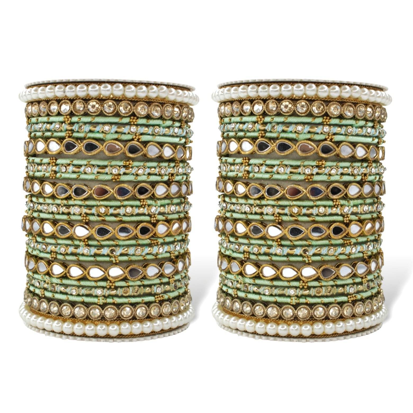 Bangle Set with Drop Mirror Kada and Pearl by T4 Jewels Pista All Bangle Sets T4 Jewels