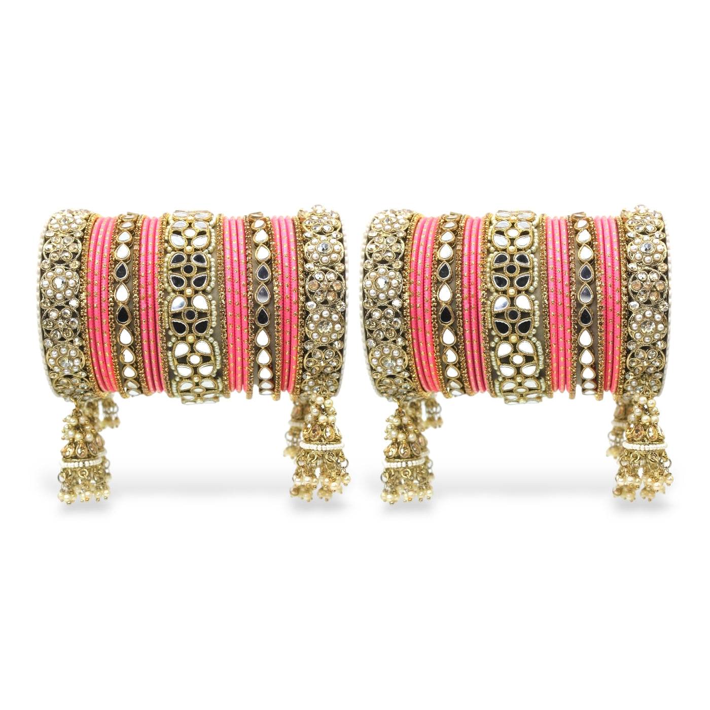 Mirror Style Bangle set with Jhumki for two hands by T4 Jewels Gajri All Bangle Sets T4 Jewels