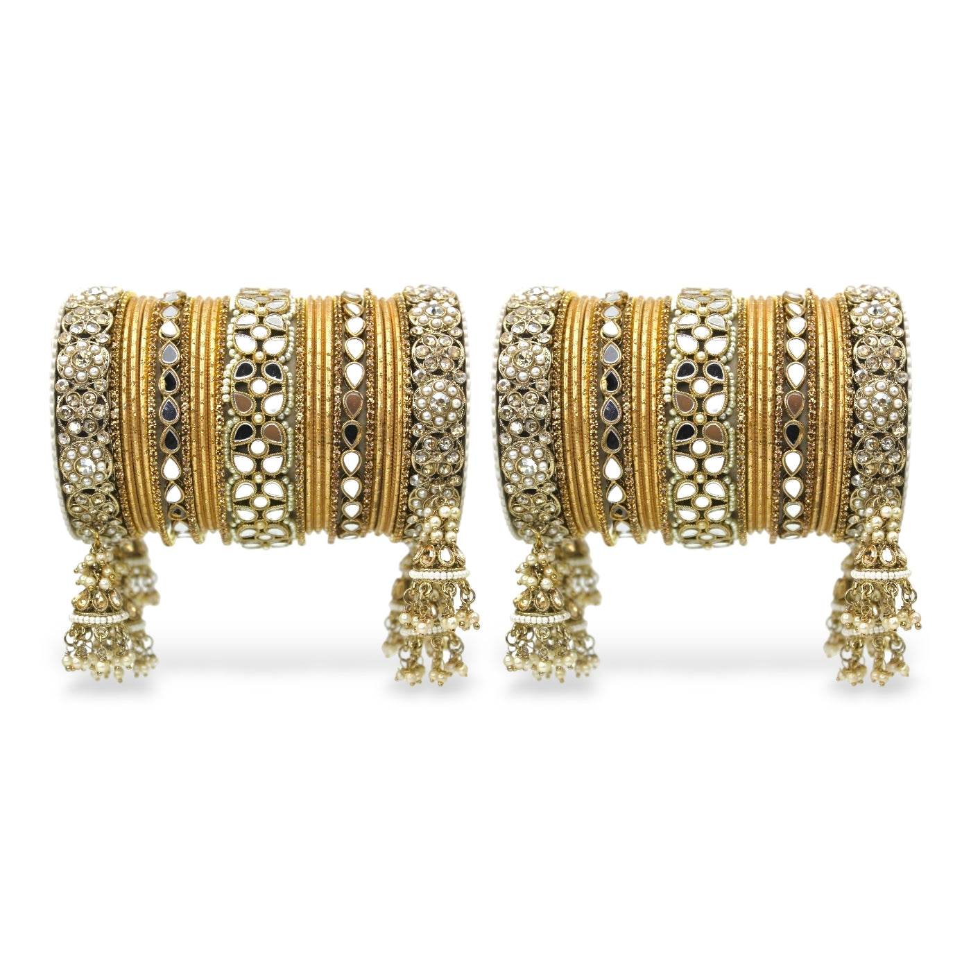 Mirror Style Bangle set with Jhumki for two hands by T4 Jewels Golden All Bangle Sets T4 Jewels