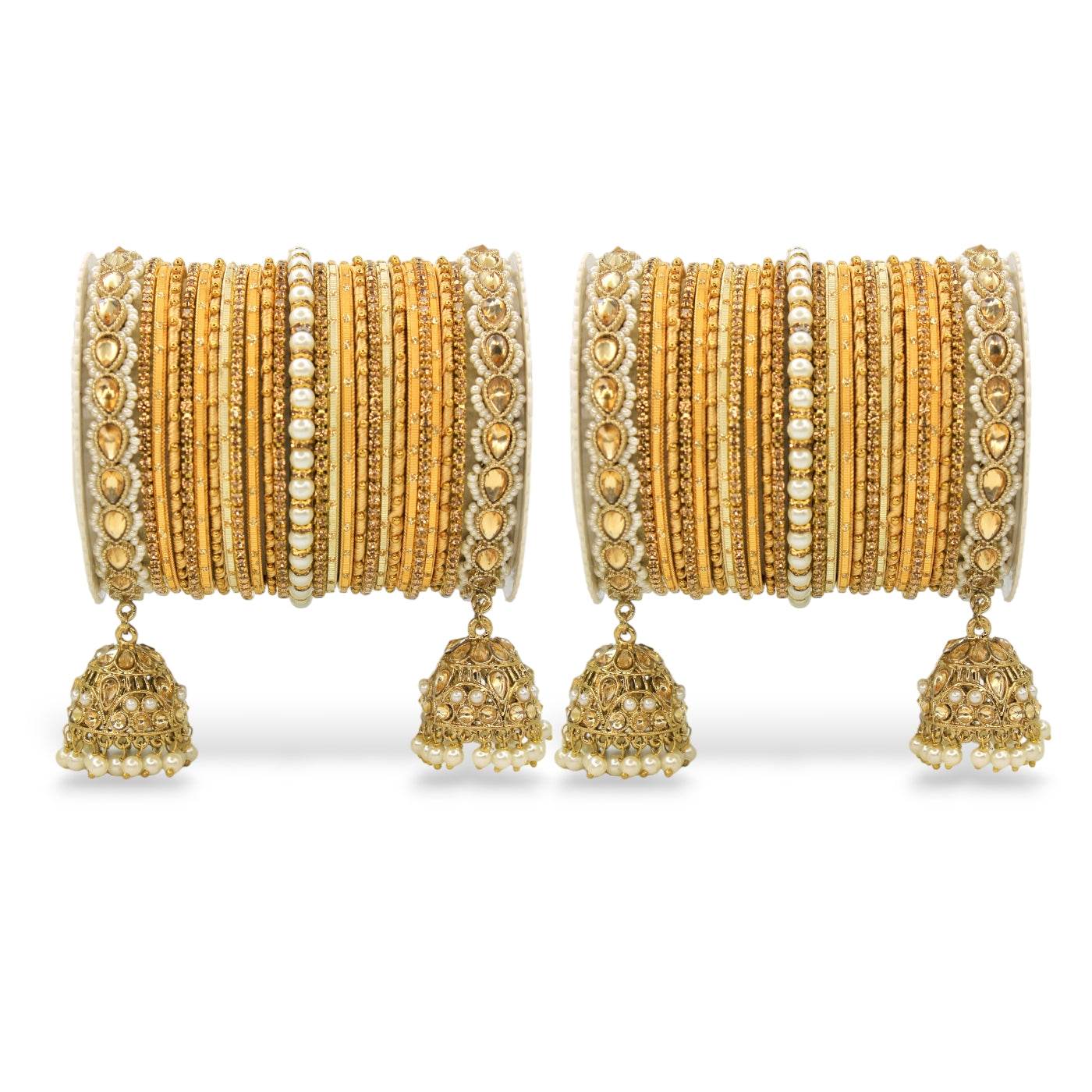 Bridal Jhumki Style Bangle set for two hands by T4 Jewels Golden All Bangle Sets T4 Jewels