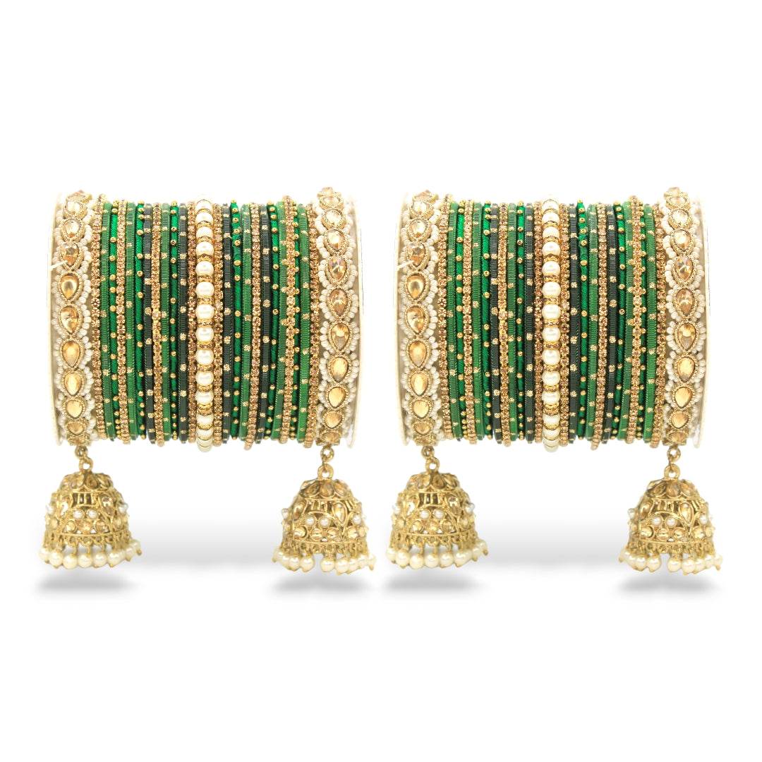 Bridal Jhumki Style Bangle set for two hands by T4 Jewels Green All Bangle Sets T4 Jewels