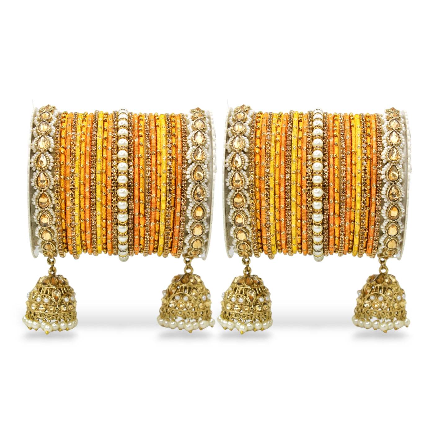 Bridal Jhumki Style Bangle set for two hands by T4 Jewels Orange All Bangle Sets T4 Jewels