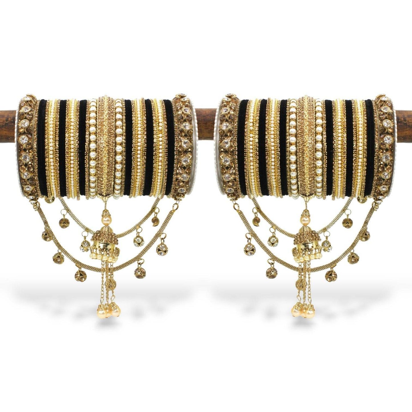 Bridal Jhoola Style Bangle set for two hands by T4 Jewels Black All Bangle Sets T4 Jewels