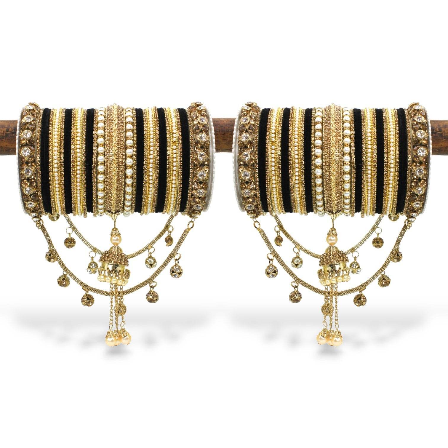 Bridal Jhoola Style Bangle set for two hands by T4 Jewels Black All Bangle Sets T4 Jewels