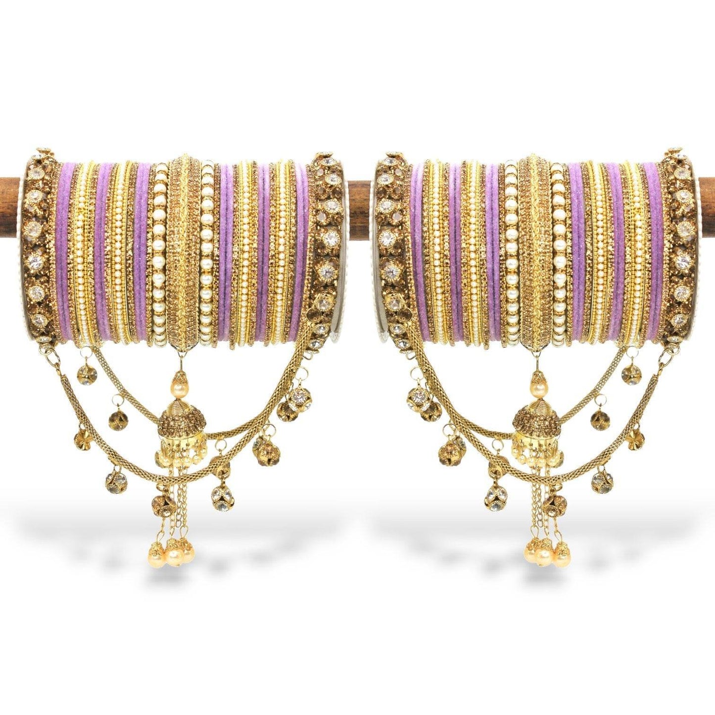 Bridal Jhoola Style Bangle set for two hands by T4 Jewels Lavender All Bangle Sets T4 Jewels