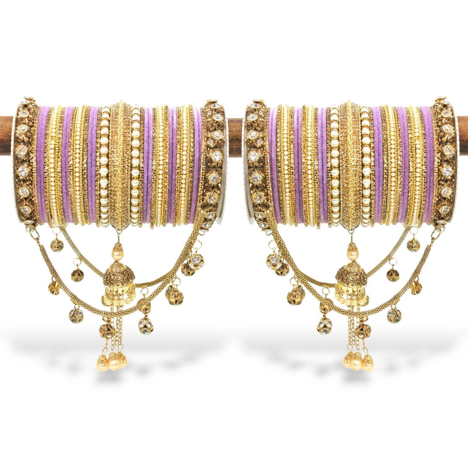 Bridal Jhoola Style Bangle set for two hands by T4 Jewels Lavender All Bangle Sets T4 Jewels