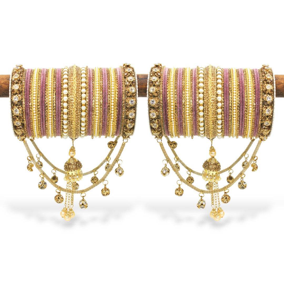 Bridal Jhoola Style Bangle set for two hands by T4 Jewels Mauve All Bangle Sets T4 Jewels