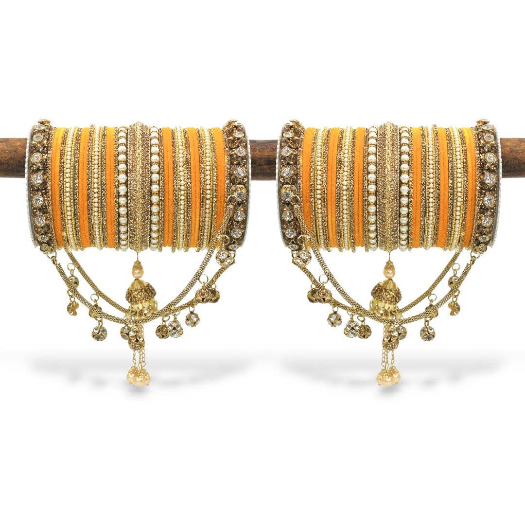 Bridal Jhoola Style Bangle set for two hands by T4 Jewels Orange All Bangle Sets T4 Jewels
