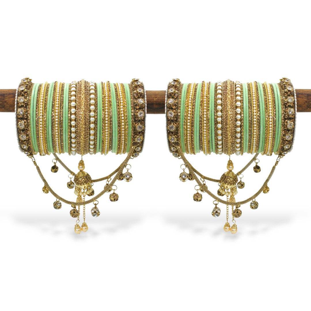 Bridal Jhoola Style Bangle set for two hands by T4 Jewels Pista All Bangle Sets T4 Jewels