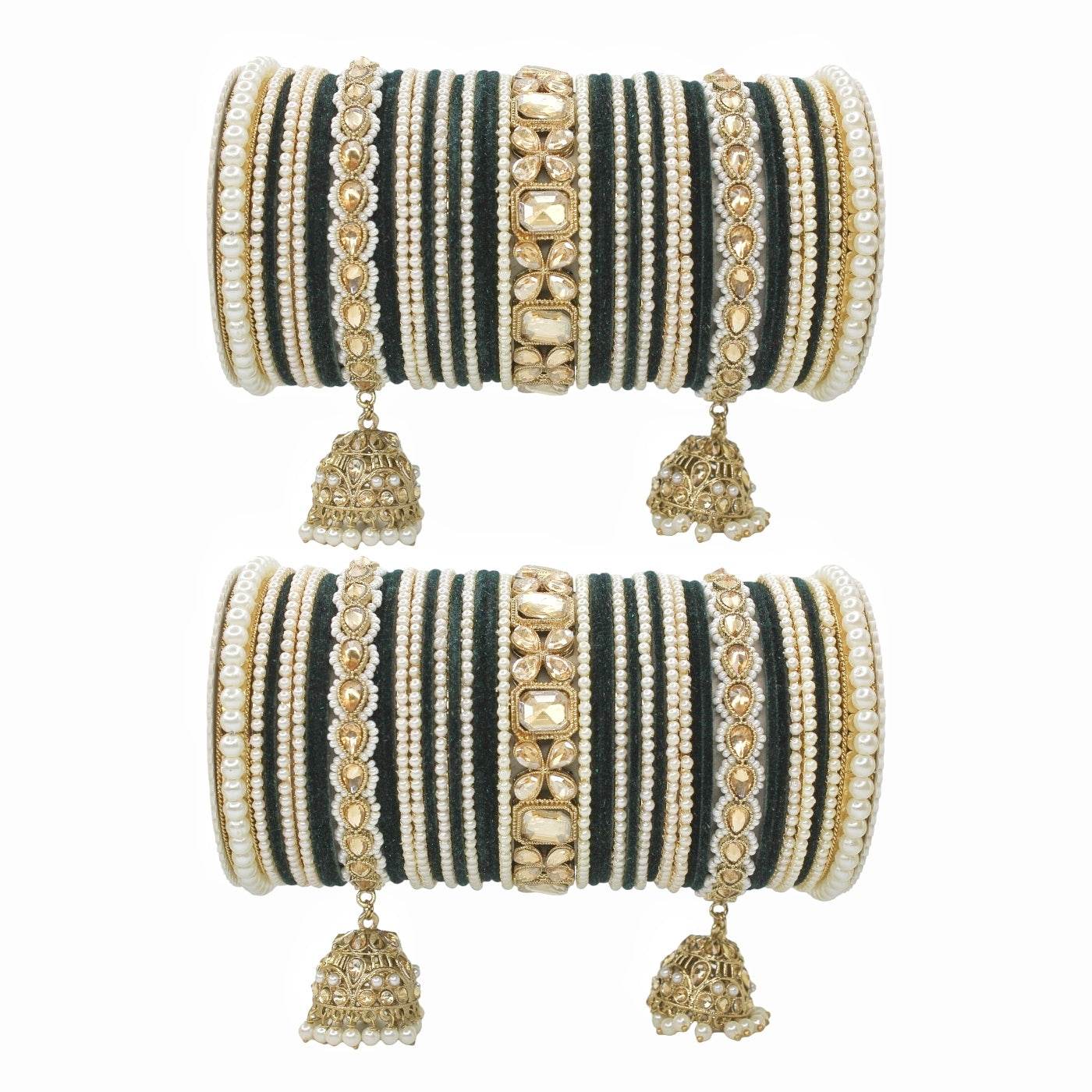 Jhumki Bangle set with Pearl Kadas for two hands by T4 Jewels Kai All Bangle Sets T4 Jewels