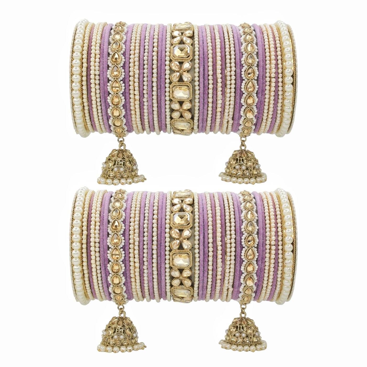 Jhumki Bangle set with Pearl Kadas for two hands by T4 Jewels Lavender All Bangle Sets T4 Jewels