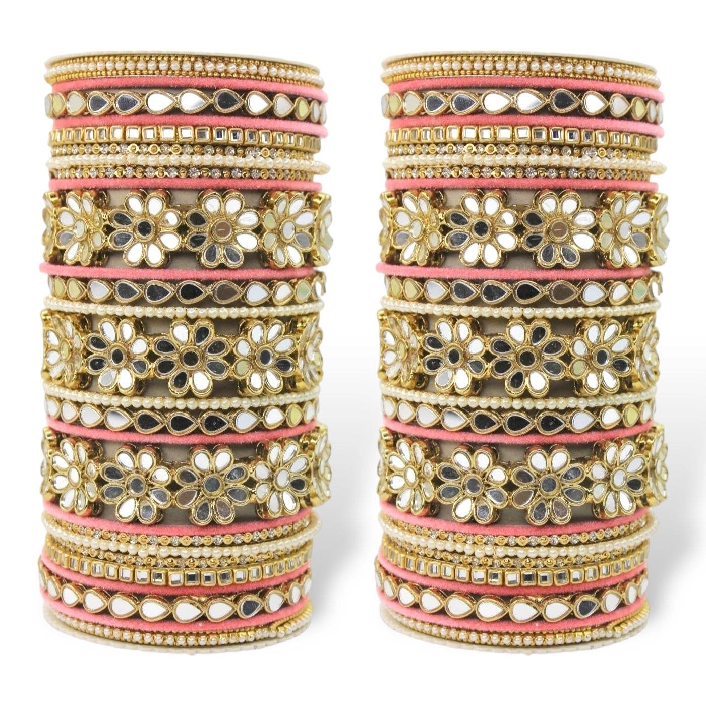 Mirrored Bridal Bangle Set with Silk thread Bangles by T4 Jewels Gajri All Bangle Sets T4 Jewels