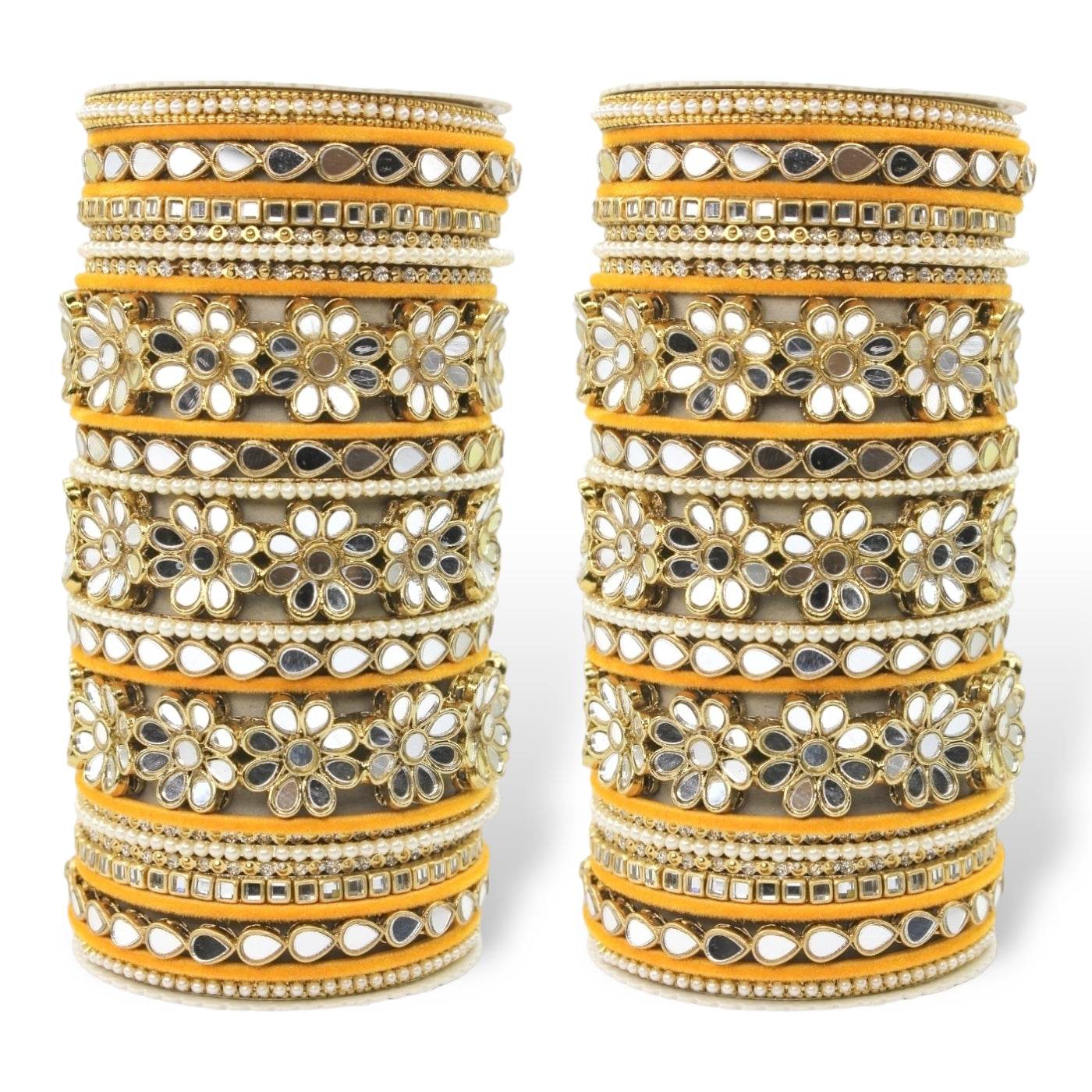 Mirrored Bridal Bangle Set with Silk thread Bangles by T4 Jewels Orange All Bangle Sets T4 Jewels