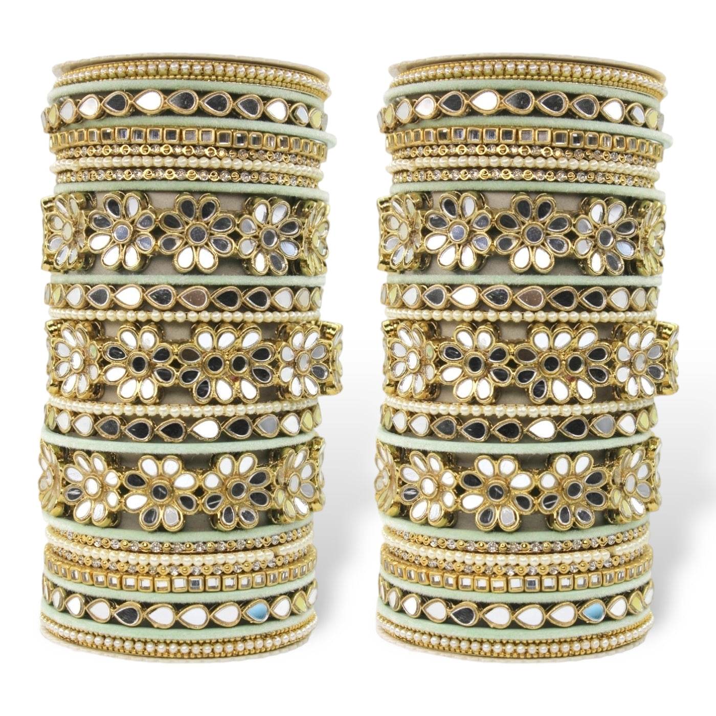 Mirrored Bridal Bangle Set with Silk thread Bangles by T4 Jewels Pista All Bangle Sets T4 Jewels