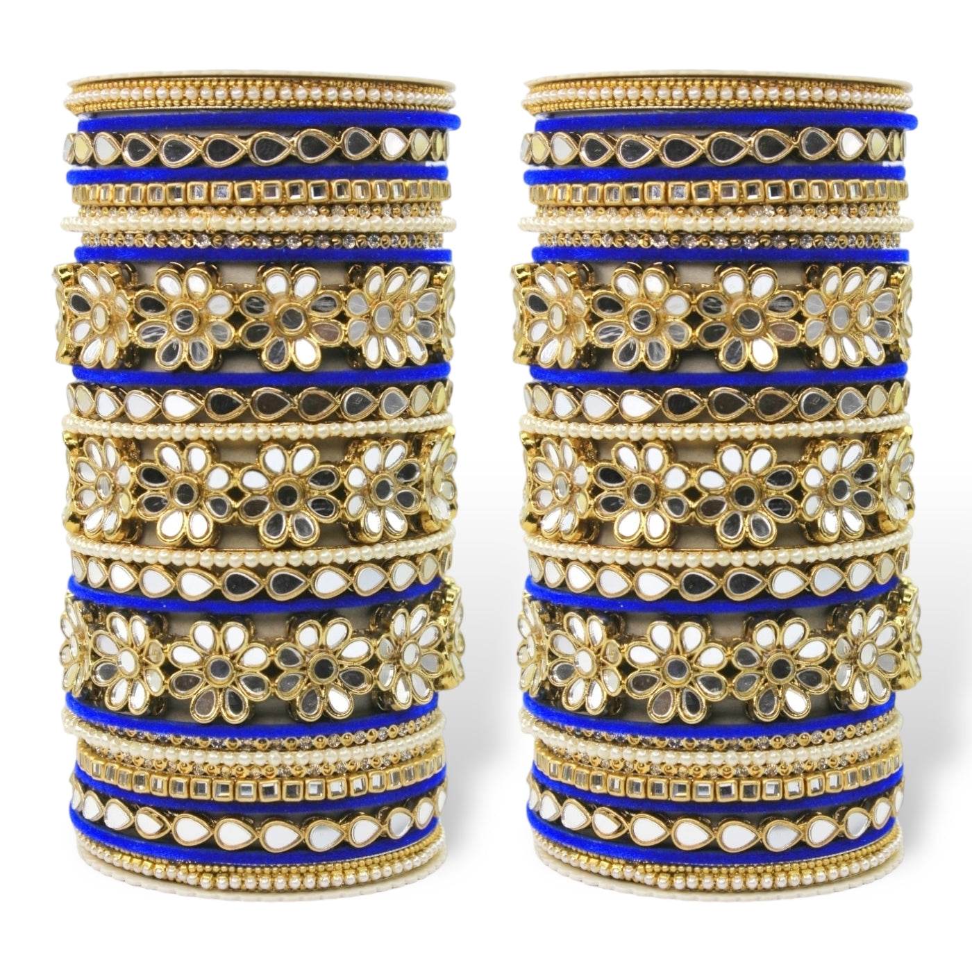 Mirrored Bridal Bangle Set with Silk thread Bangles by T4 Jewels Royal blue All Bangle Sets T4 Jewels