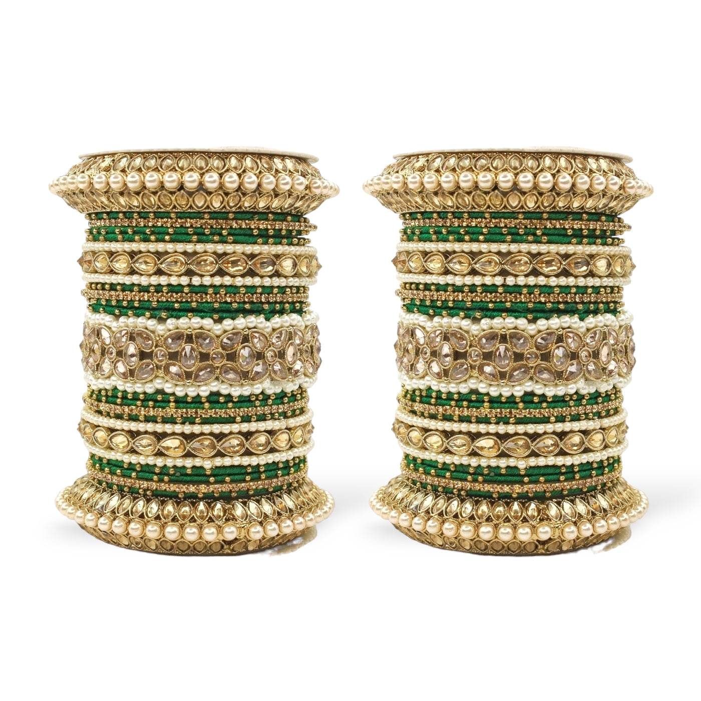 Beautiful Bridal Bangle Set with Pacheli Kada by T4 Jewels Green All Bangle Sets T4 Jewels