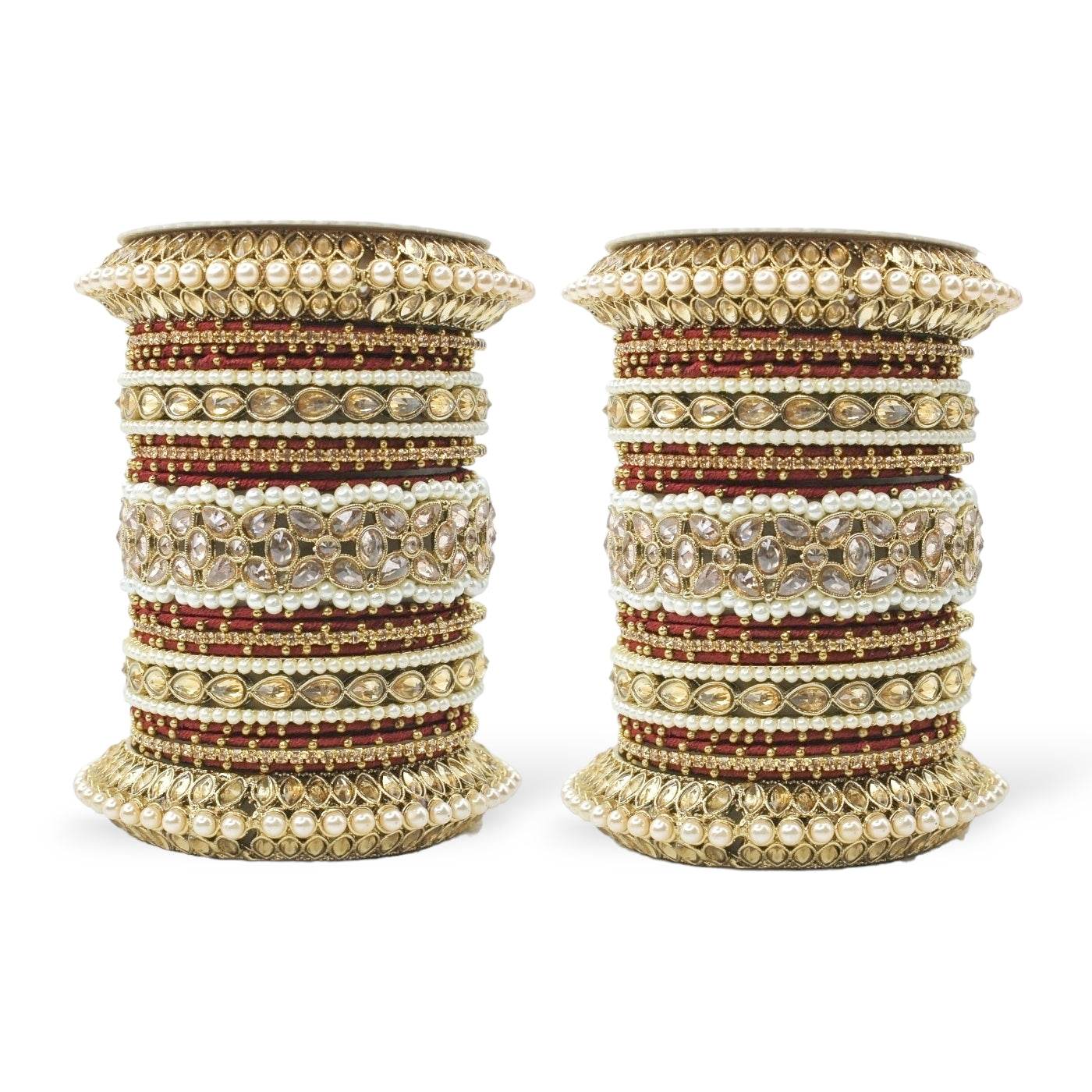 Beautiful Bridal Bangle Set with Pacheli Kada by T4 Jewels Maroon All Bangle Sets T4 Jewels