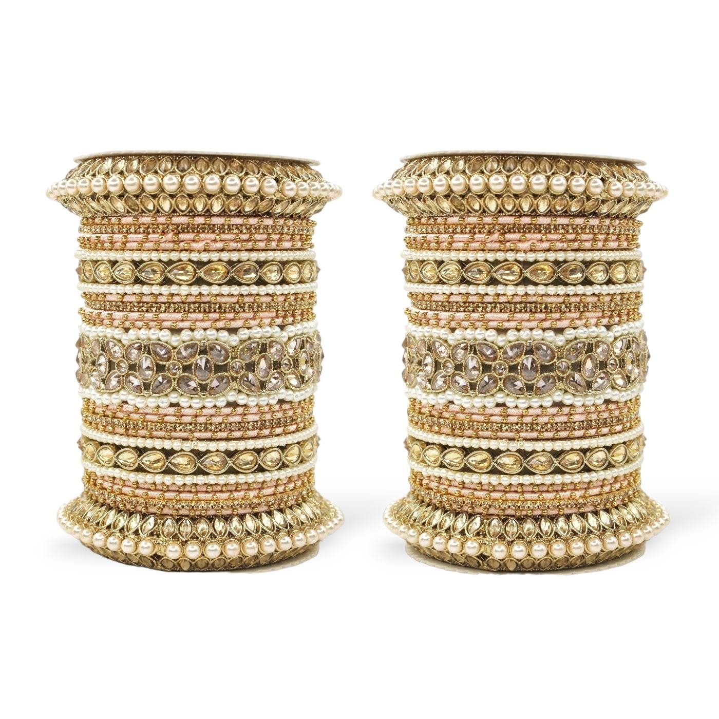 Beautiful Bridal Bangle Set with Pacheli Kada by T4 Jewels Peach All Bangle Sets T4 Jewels