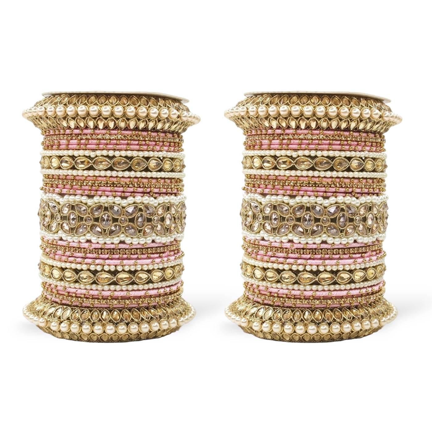 Beautiful Bridal Bangle Set with Pacheli Kada by T4 Jewels Pink All Bangle Sets T4 Jewels